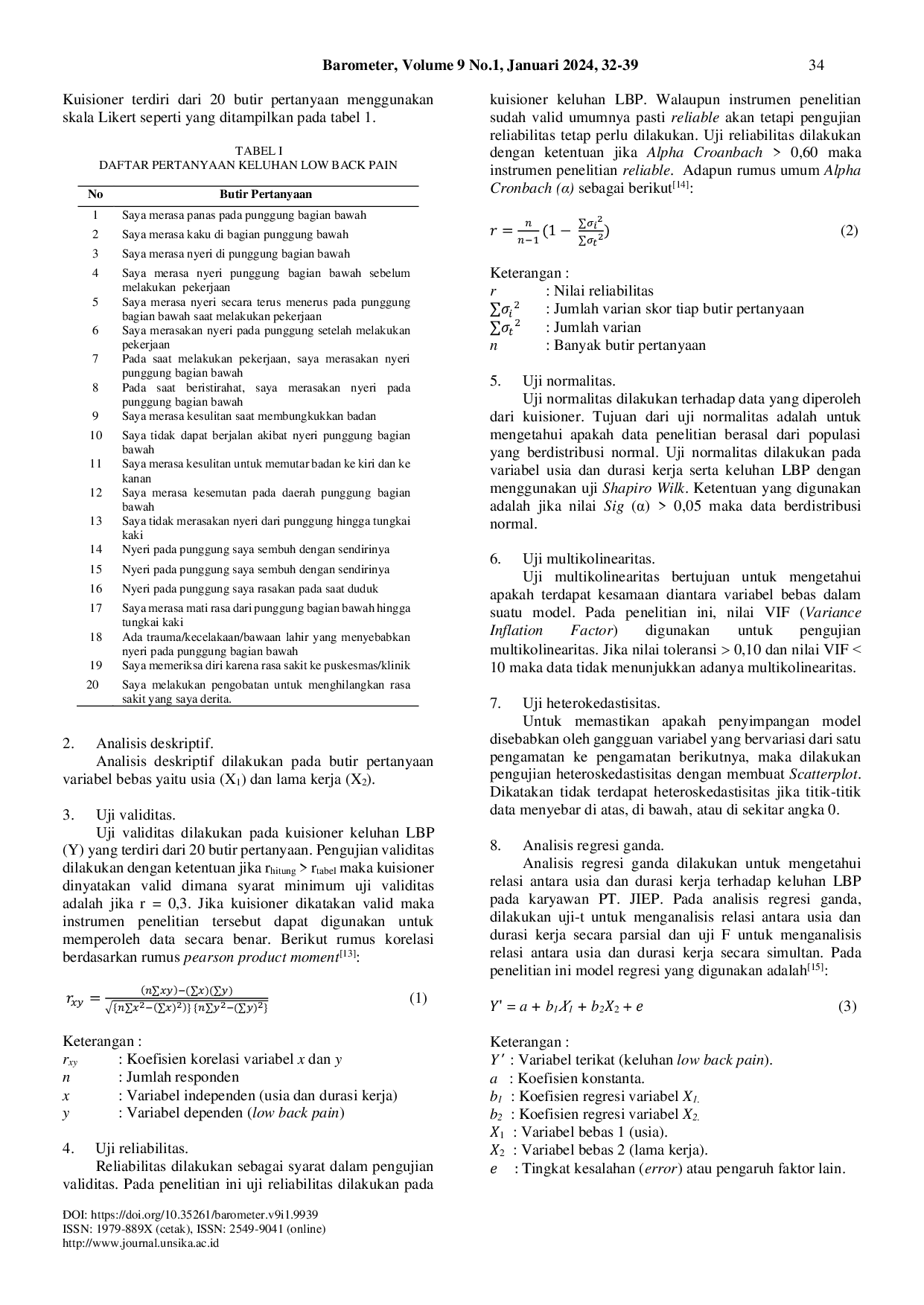 JURIS Hubungan Usia dan Durasi Kerja Terhadap Keluhan Low Back Pain Pada Karyawan PT Jakarta Industrial Estate Pulogadung