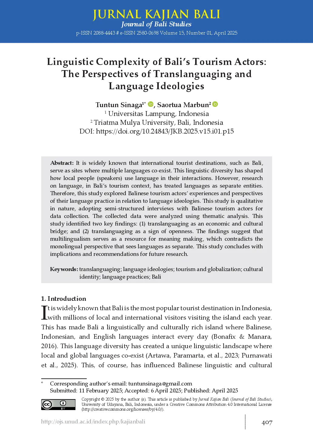 juris Linguistic Complexity of Bali s Tourism Actors The Perspectives of Translanguaging and Language Ideologies