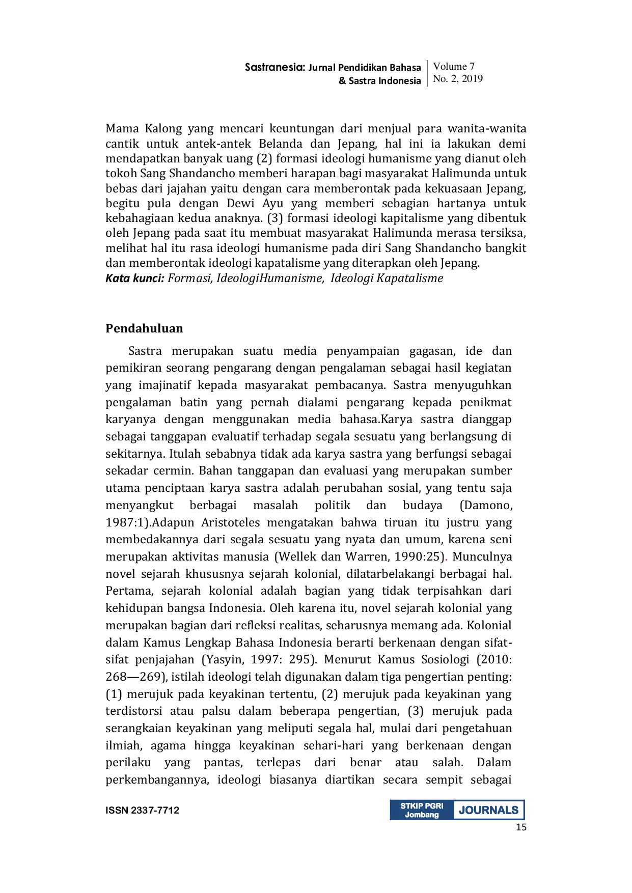 JURIS Kajian Formasi Ideologi Humanisme dan Kapitalisme dalam Novel Cantik Itu Luka Karya Eka Kurniawan