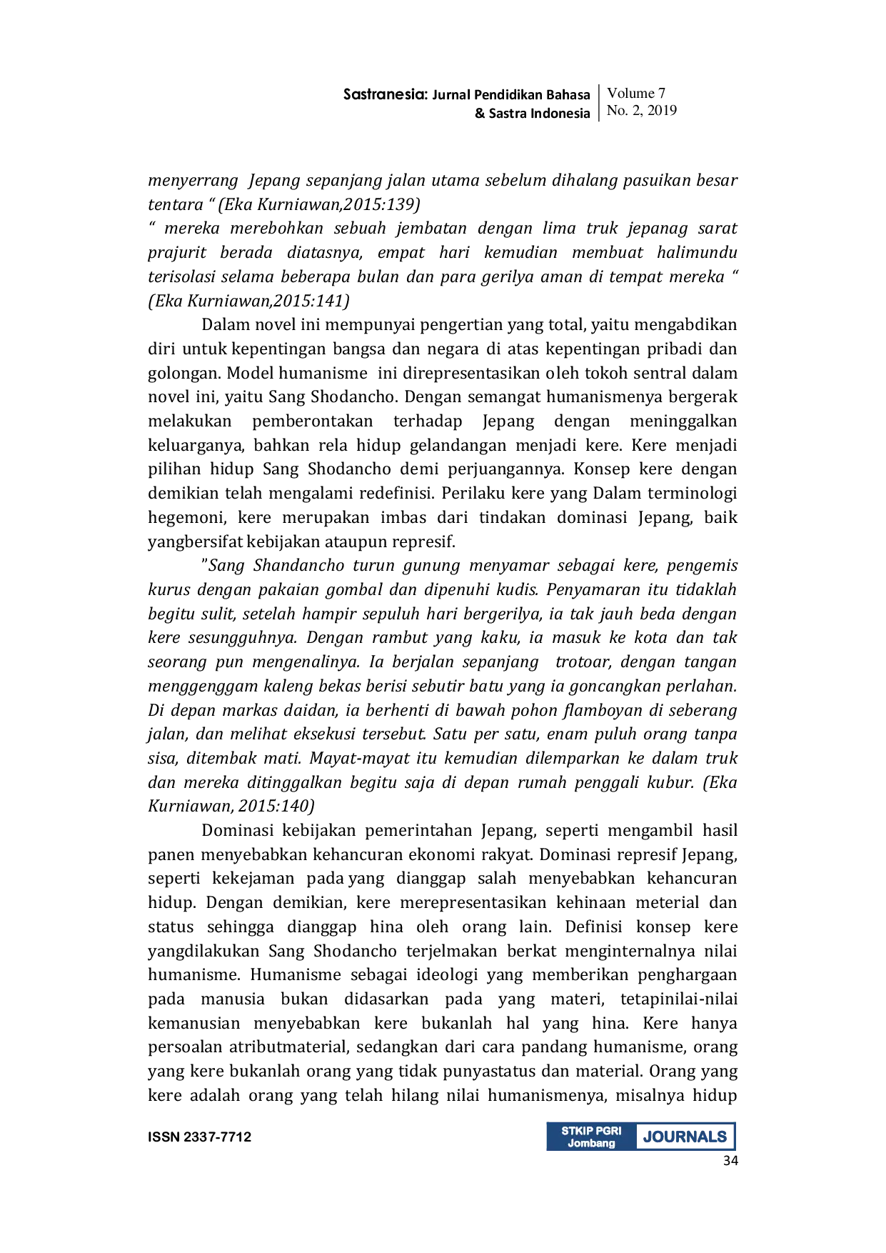 JURIS Kajian Formasi Ideologi Humanisme dan Kapitalisme dalam Novel Cantik Itu Luka Karya Eka Kurniawan