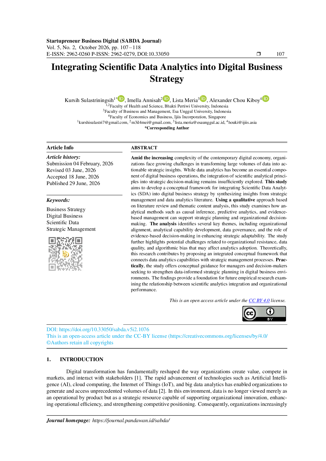 JURIS Integrating Scientific Data Analytics into Digital Business Strategy