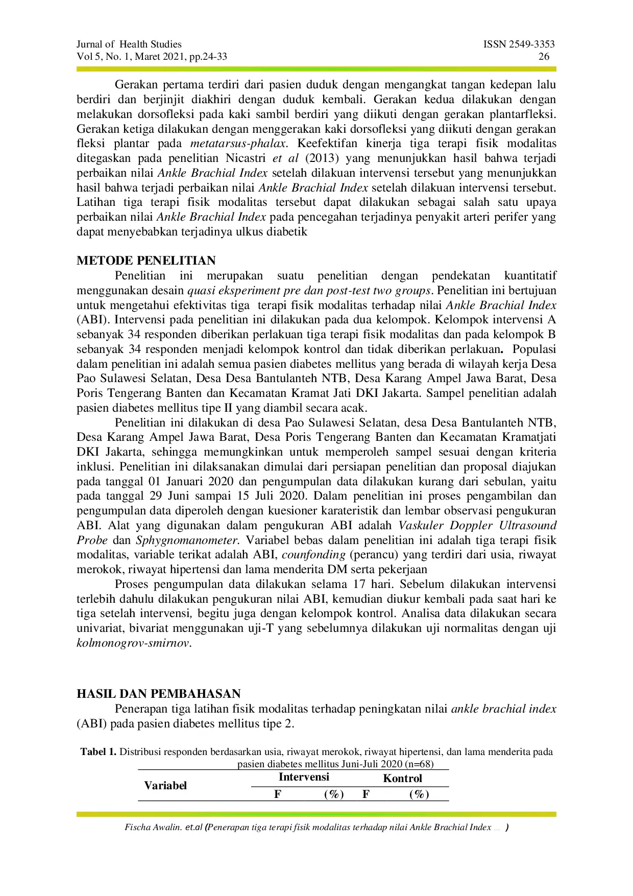 juris Penerapan 3 Terapi Fisik Modalitas Terhadap Nilai Ankle Brachial Index ABI Pada Pasien Diabetes Melitus Tipe 2