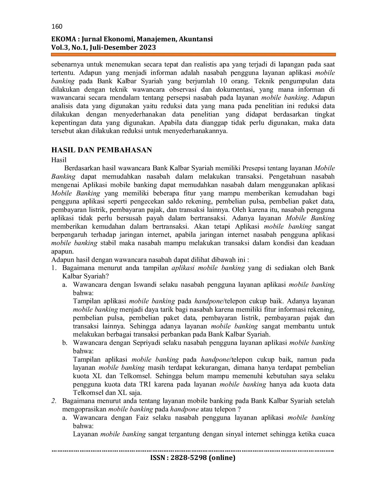 JURIS Persepsi Nasabah Pada Layanan Mobile Banking Bank Kalbar Syariah