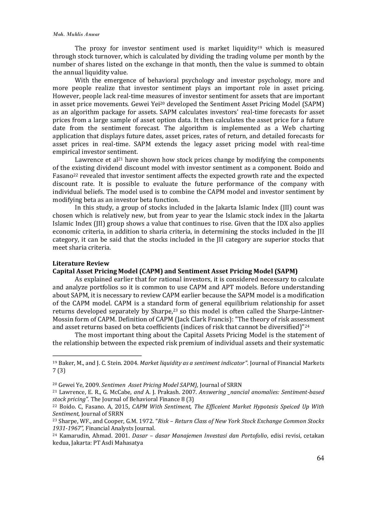 JURIS Analysis of CAPM and SAPM Models in Predicting Return of Islamic Stock Case Study of Islamic Stocks in the Jakarta Islamic Index for the 2017 2021 Period