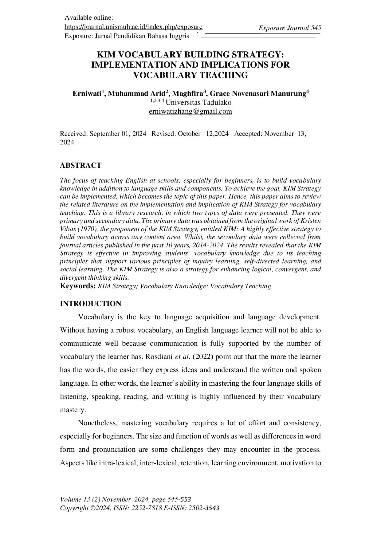 JURIS Kim Vocabulary Building Strategy Implementation and Implications for Vocabulary Teaching