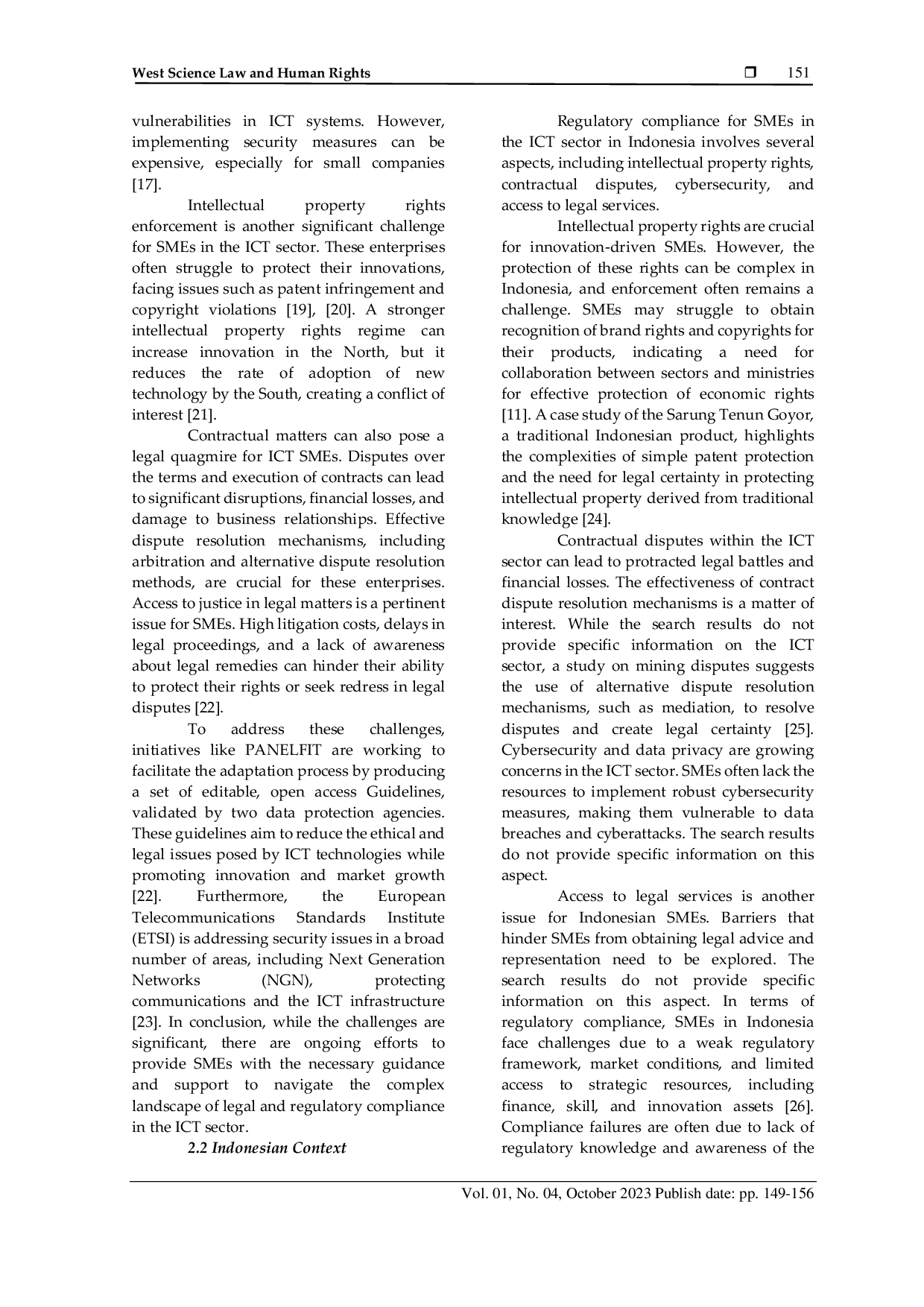 JURIS Legal Challenges in the Development of Information and Communication Technology SMEs in Jabodetabek Region Indonesia