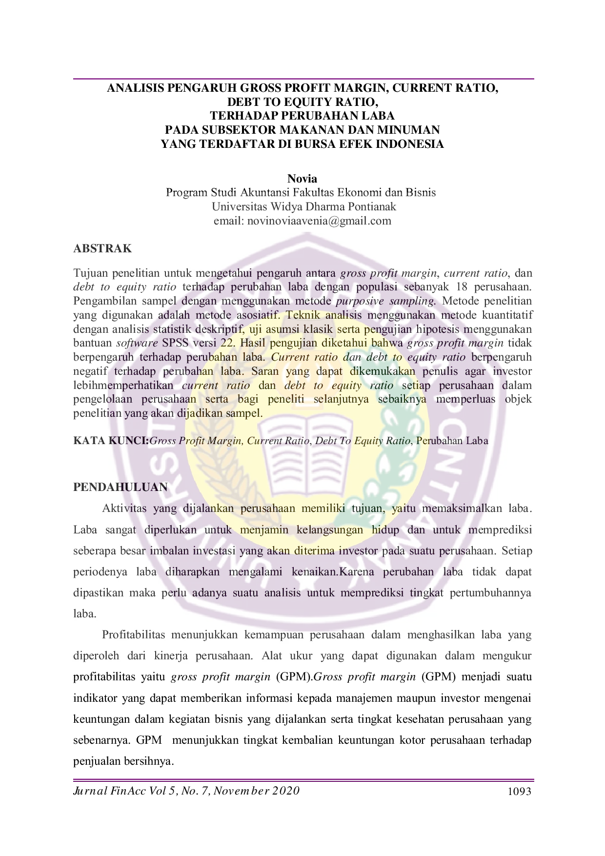 JURIS Analisis Pengaruh Gross Profit Margin Current Ratio dan Debt to Equity Ratio Terhadap Perubahan Laba pada Subsektor Makanan dan Minuman yang Terdaftar di Bursa Efek Indonesia