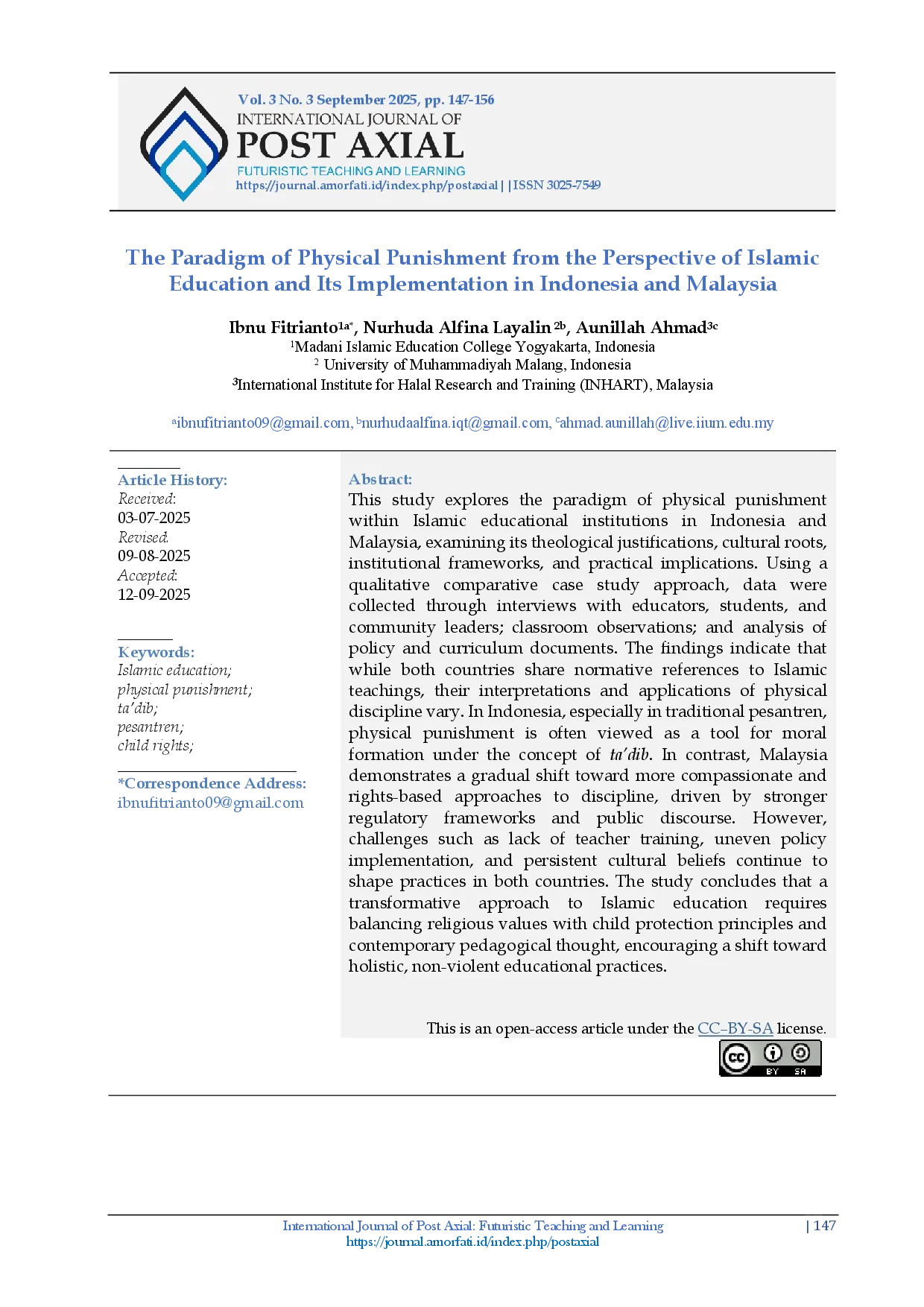 juris The Paradigm of Physical Punishment from the Perspective of Islamic Education and Its Implementation in Indonesia and Malaysia