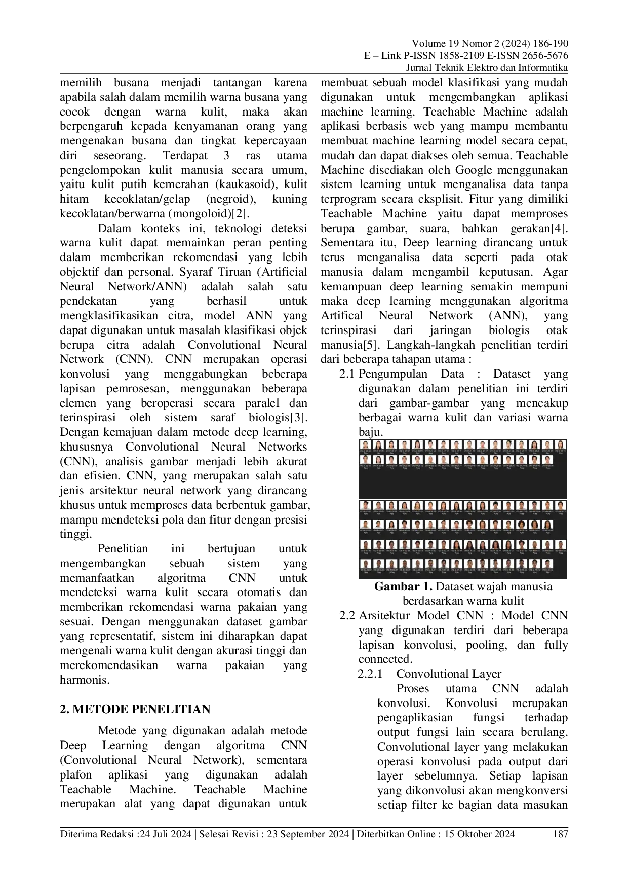 JURIS Deteksi Warna Kulit Menggunakan Metode Deep Learning dengan CNN Convolutional Neural Network untuk Menentukan Kecocokan Warna Kulit dan Warna Busana