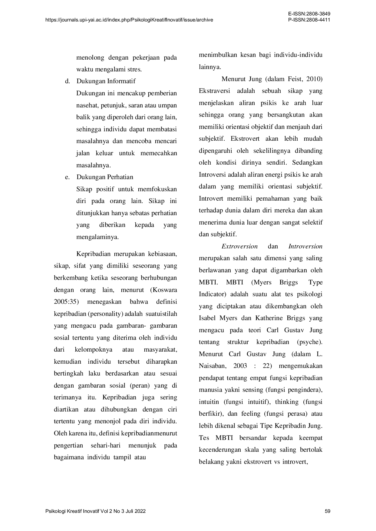 JURIS Dukungan Sosial dan Kepribadian Terhadap Penyesuaian Diri Pada Masa Pensiun Karyawan Di Perum Peruri Karawang