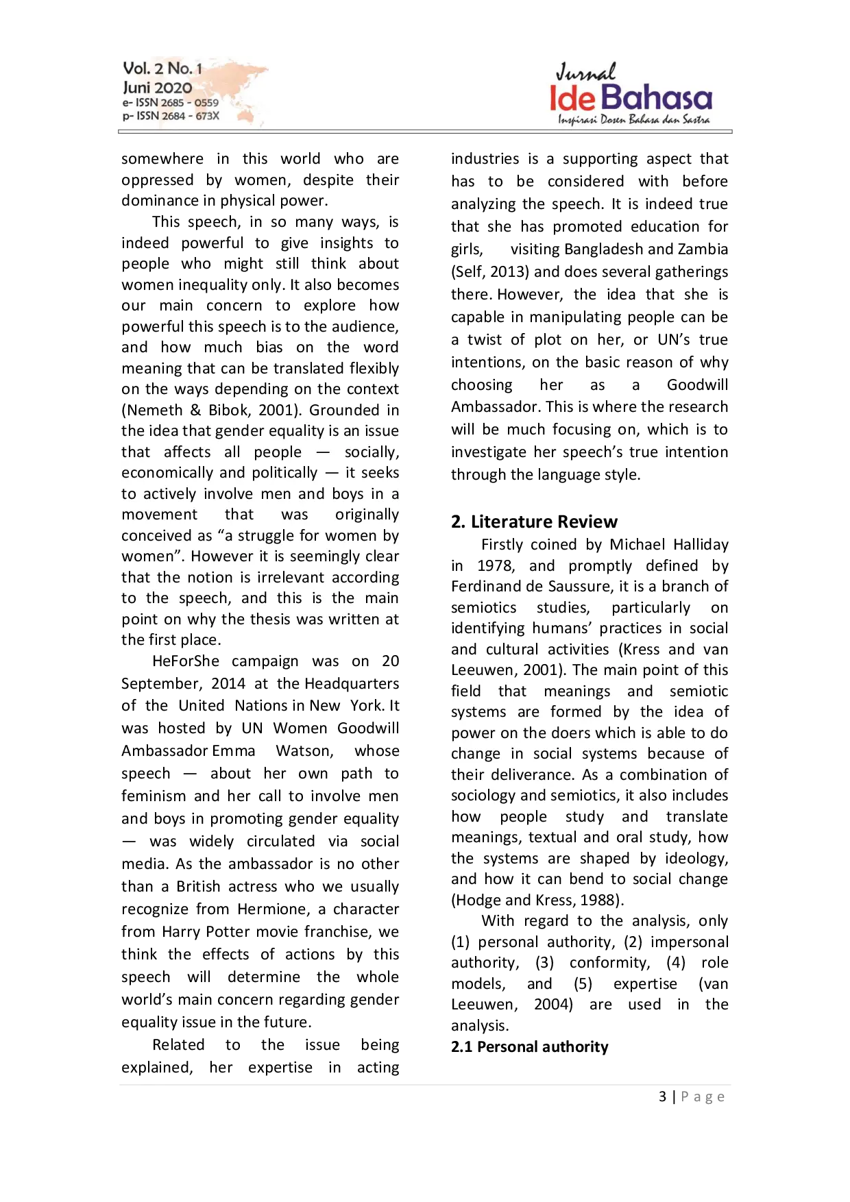 JURIS A Social Semiotic Analysis on Emma Watson s HeForShe Campaign Speech