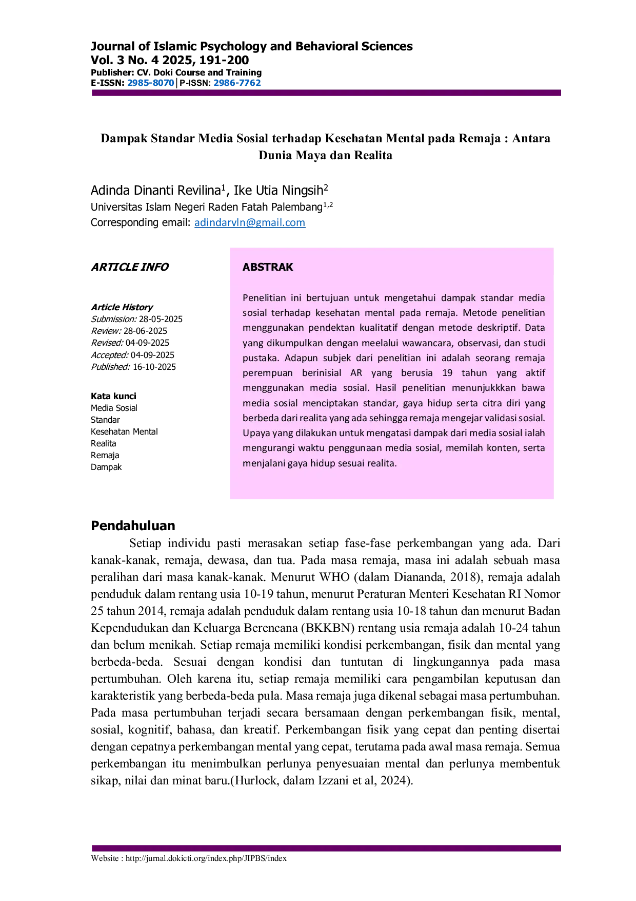 JURIS Dampak Standar Media Sosial terhadap Kesehatan Mental pada Remaja Antara Dunia Maya dan Realita