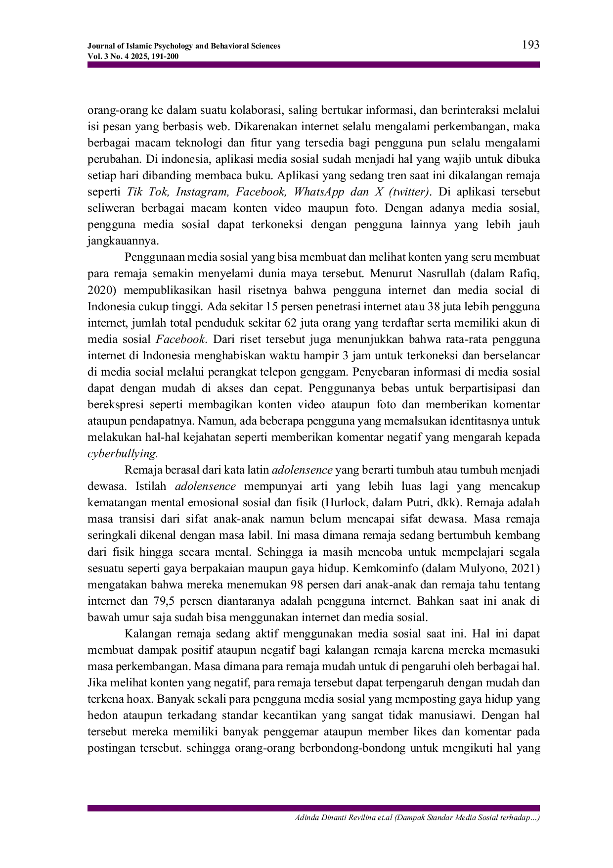 JURIS Dampak Standar Media Sosial terhadap Kesehatan Mental pada Remaja Antara Dunia Maya dan Realita