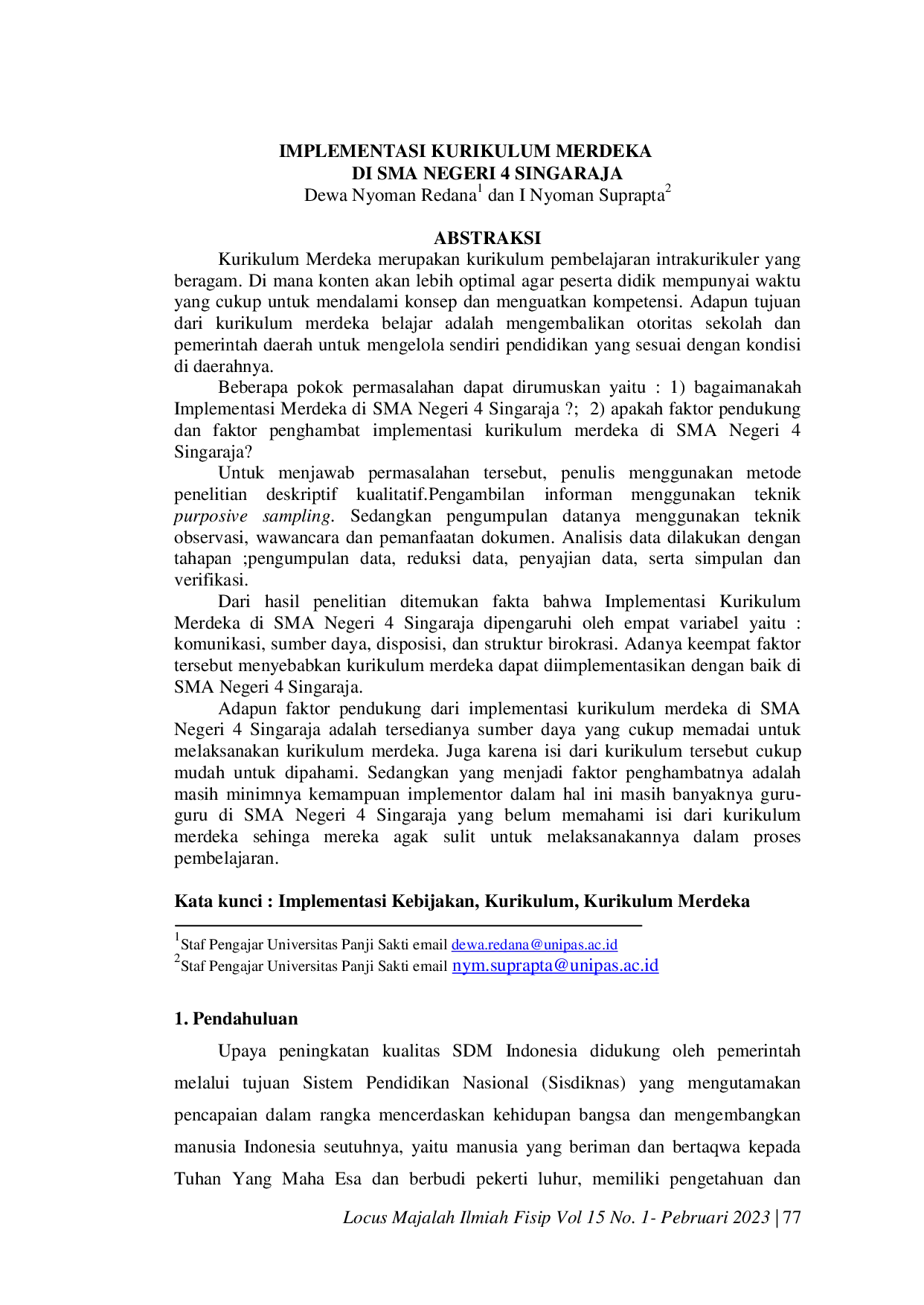 JURIS Implementasi Kurikulum Merdeka di SMA Negeri 4 Singaraja