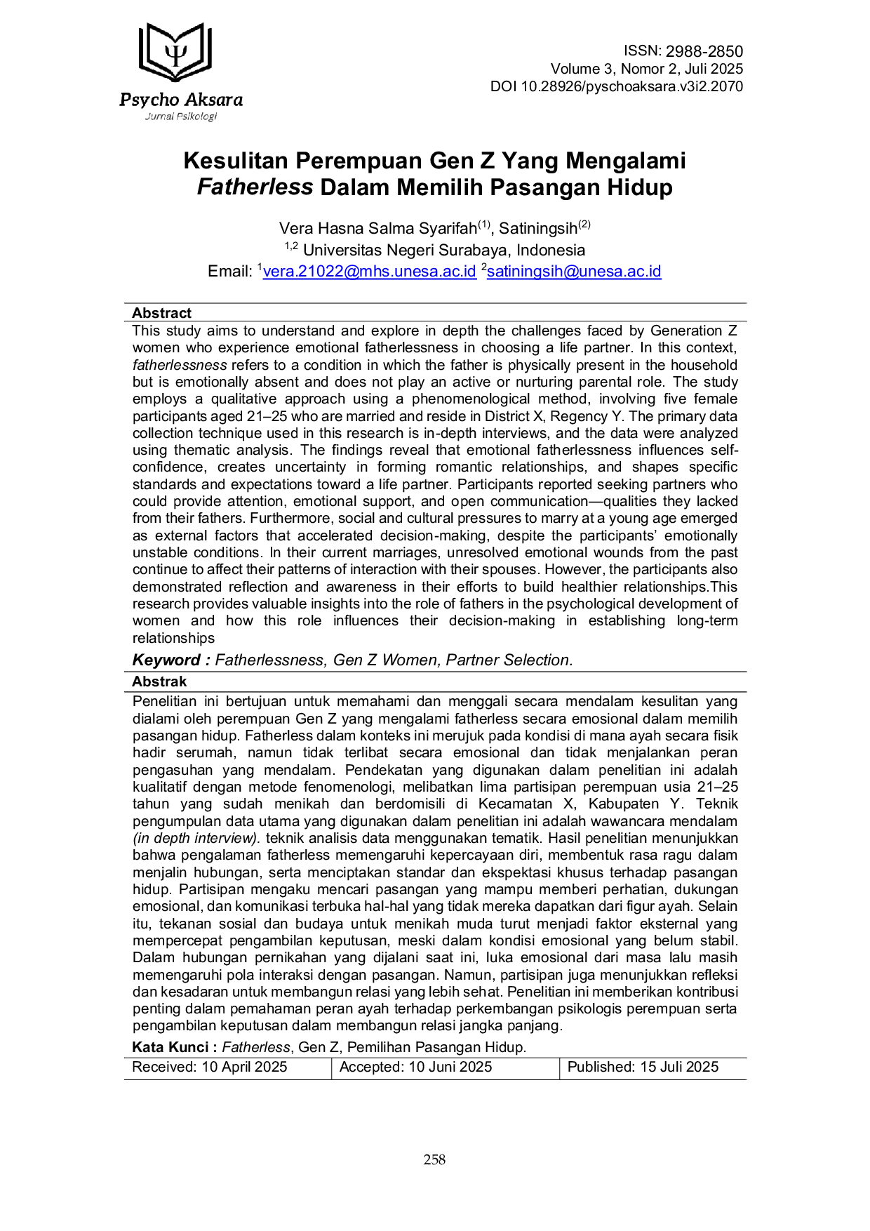 JURIS Kesulitan Perempuan Gen Z yang Mengalami Fatherless dalam Memilih Pasangan Hidup