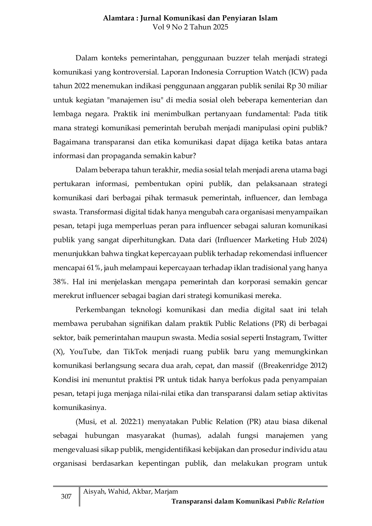 JURIS Transparansi dalam Komunikasi Public Relations Analisis Kasus Penolakan Tawaran Buzzer Oleh Jerome Polin