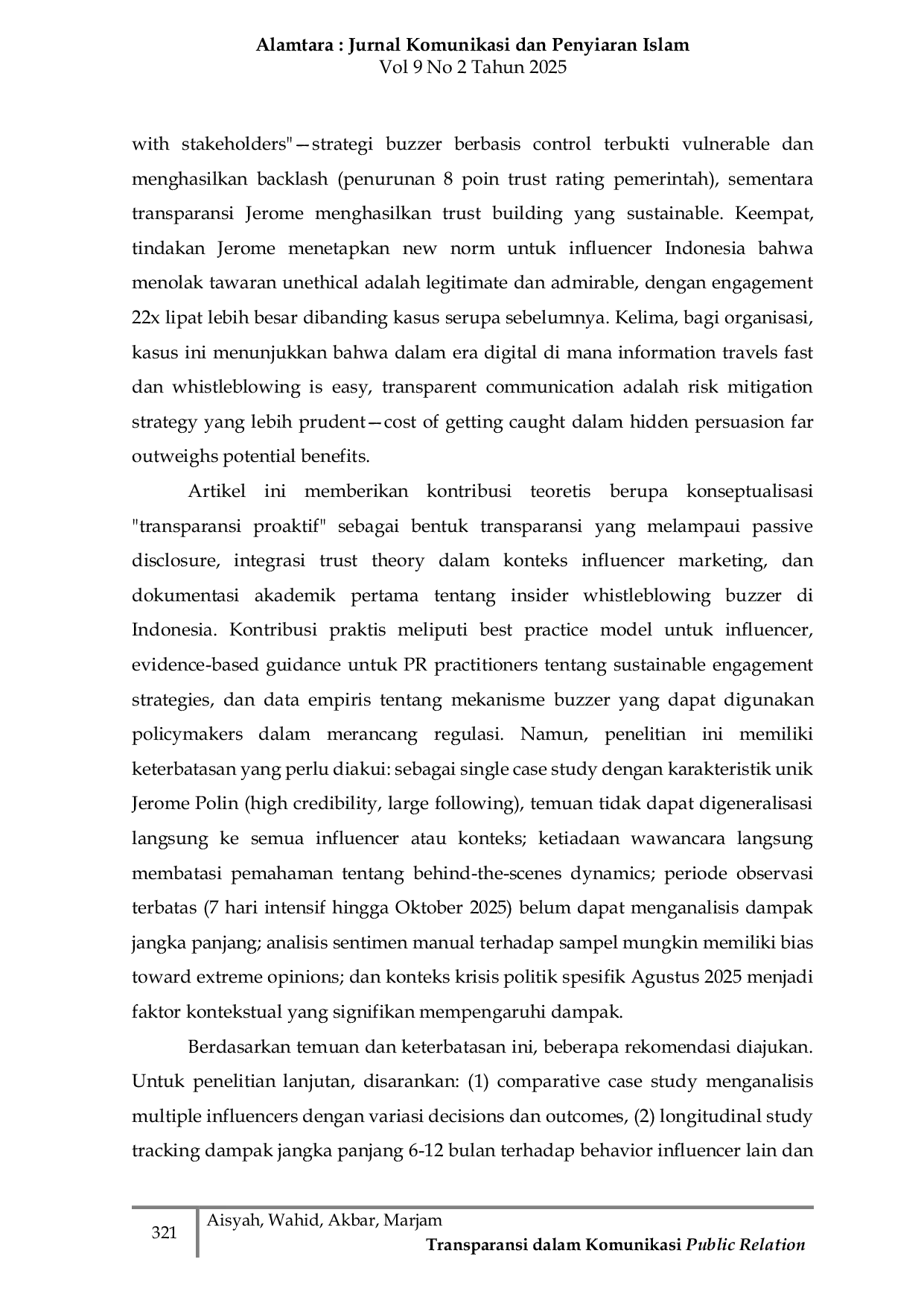 JURIS Transparansi dalam Komunikasi Public Relations Analisis Kasus Penolakan Tawaran Buzzer Oleh Jerome Polin