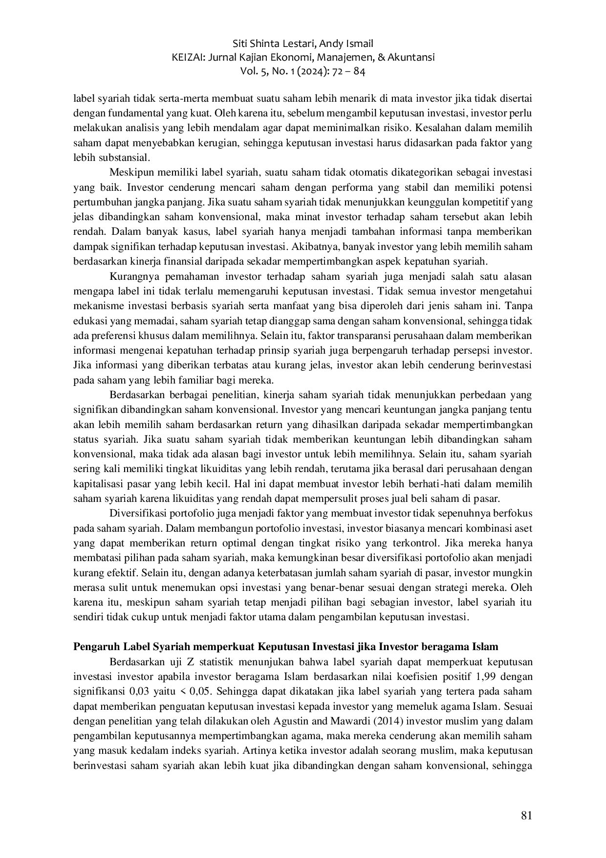 JURIS Dampak Label Syariah pada Keputusan Investasi Investor Pemula dengan Agama sebagai Moderasi