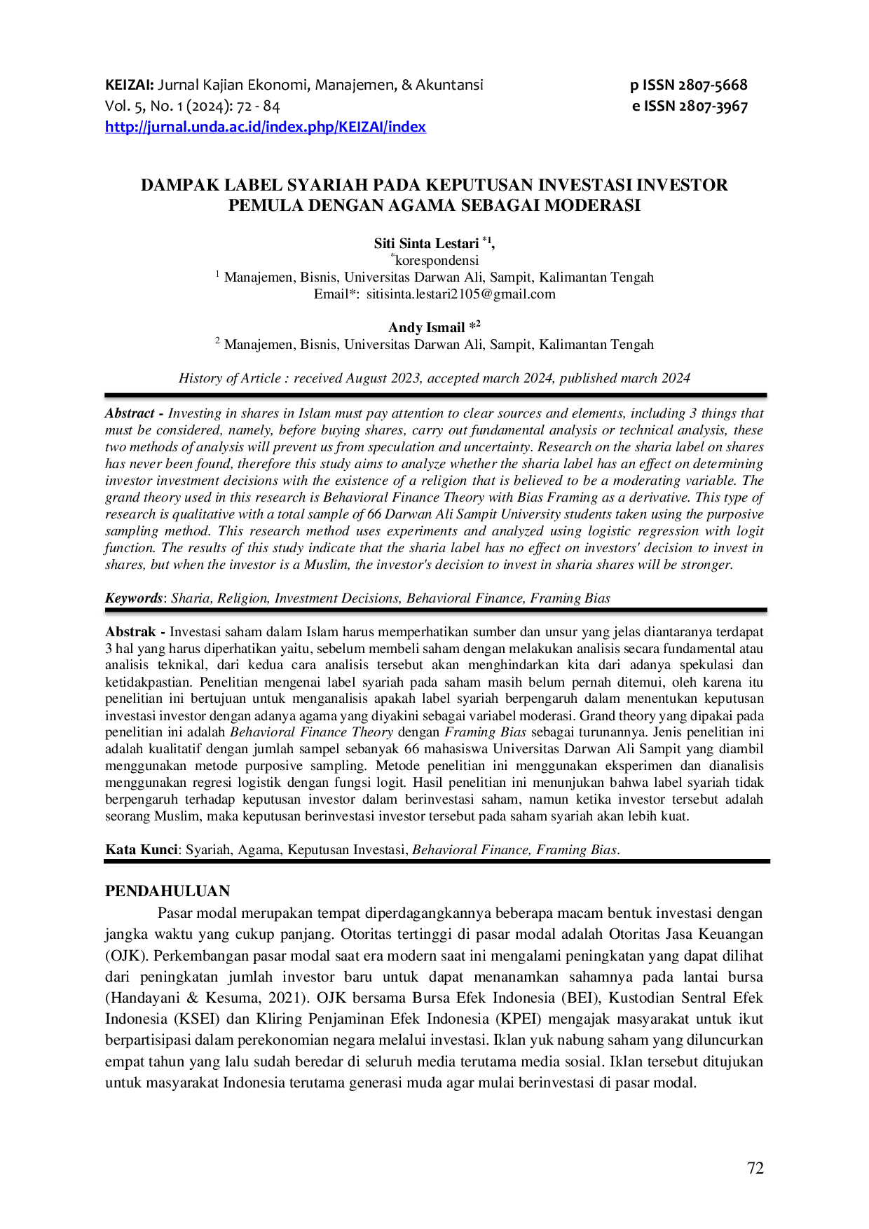 JURIS Dampak Label Syariah pada Keputusan Investasi Investor Pemula dengan Agama sebagai Moderasi