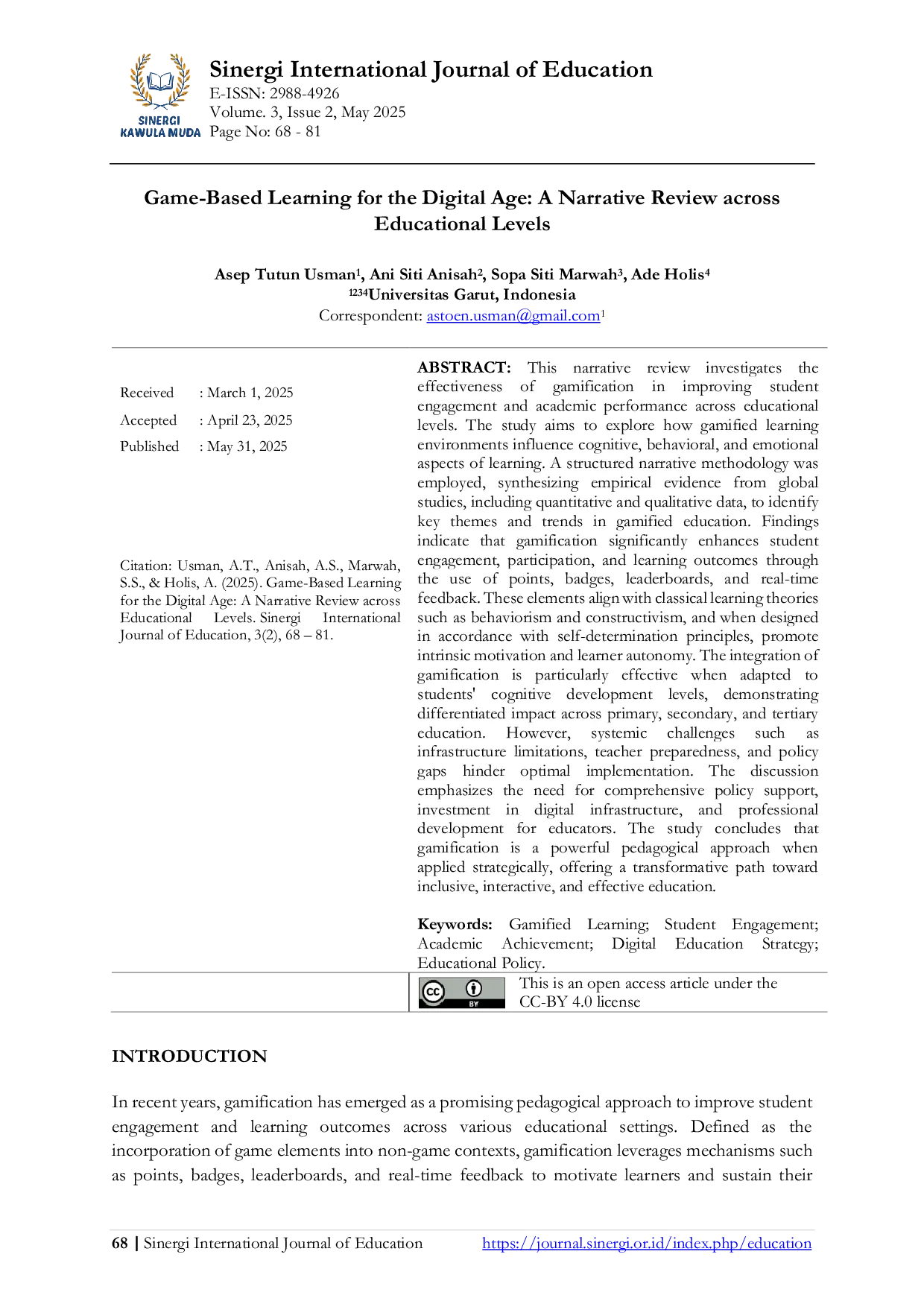 JURIS Game Based Learning for the Digital Age A Narrative Review across Educational Levels