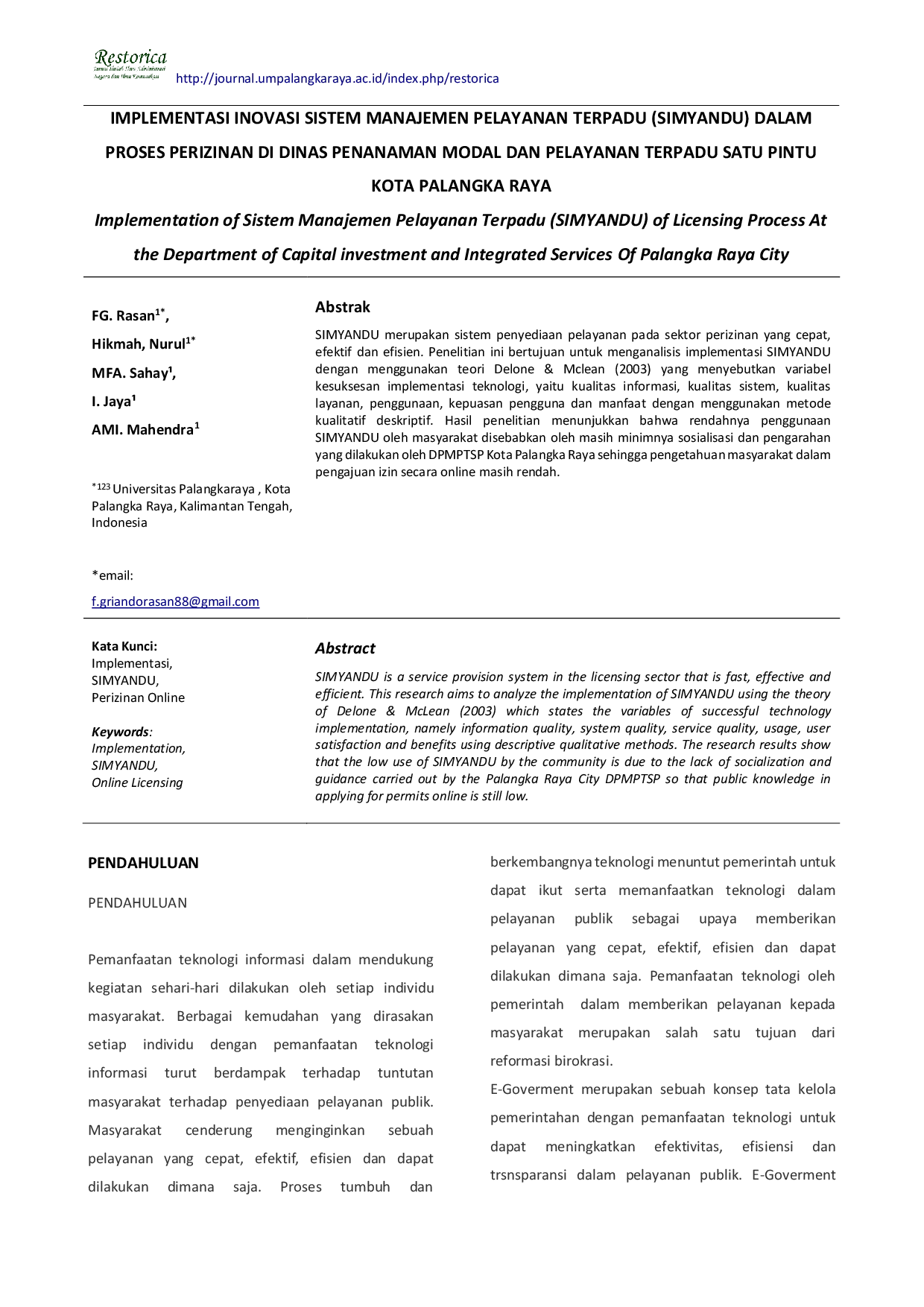 JURIS Implementasi Inovasi Sistem Manajemen Pelayanan Terpadu Simyandu Dalam Proses Perizinan Di Dinas Penanaman Modal Dan Pelayanan Terpadu Satu Pintu Kota Palangka Raya