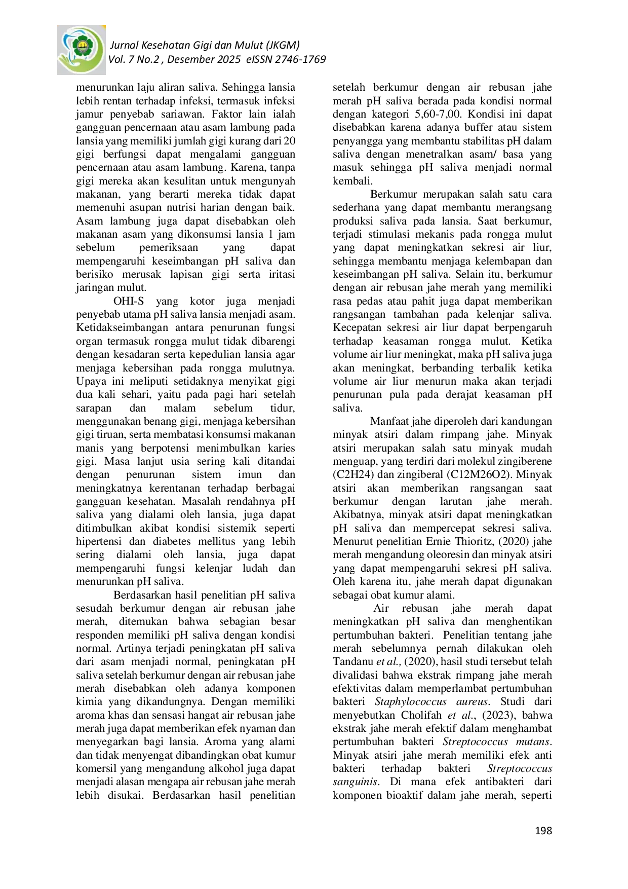 JURIS PENGARUH BERKUMUR MENGGUNAKAN AIR REBUSAN JAHE MERAH TERHADAP PERUBAHAN PH SALIVA PADA LANSIA