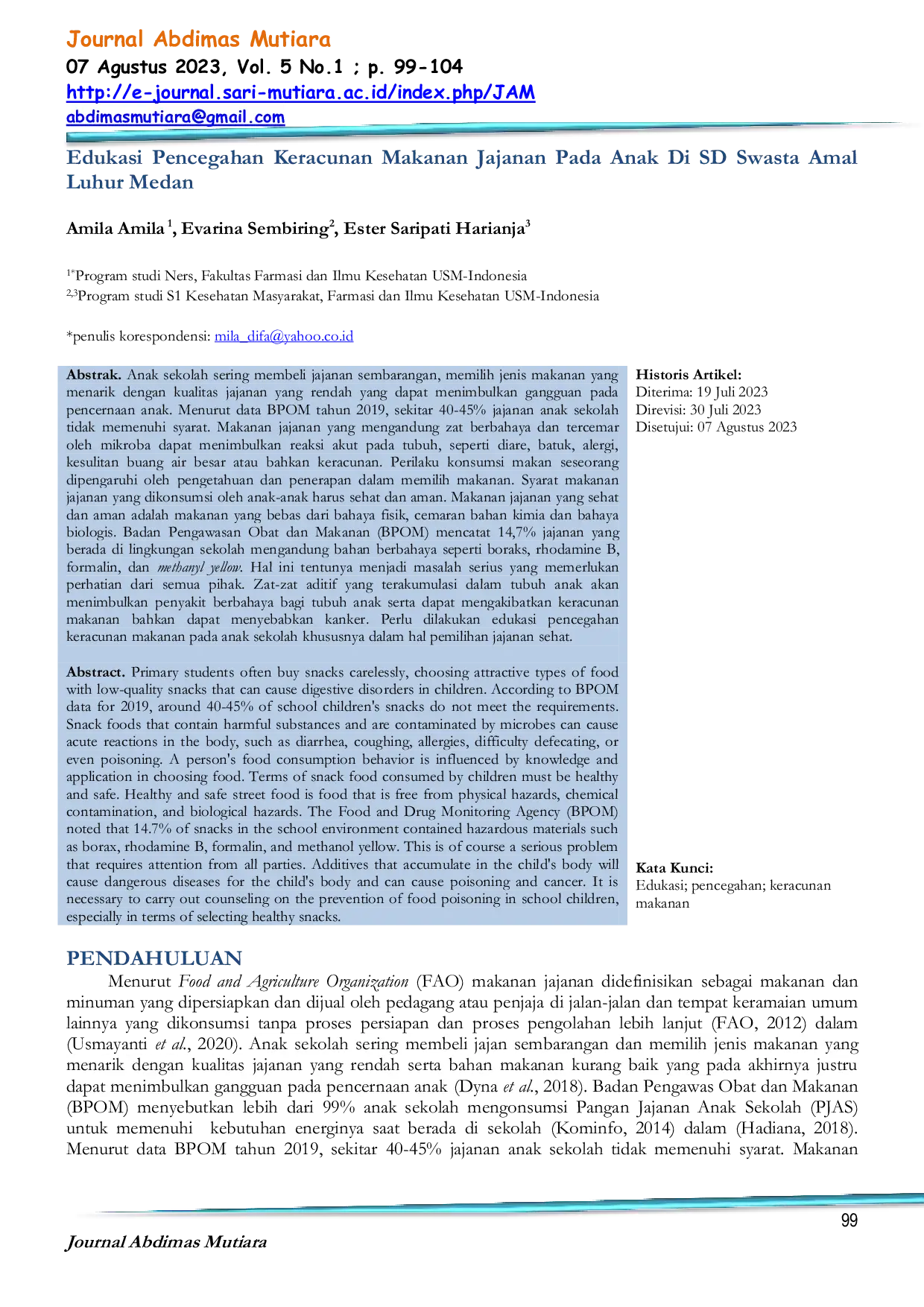 JURIS Edukasi Pencegahan Keracunan Makanan Jajanan Pada Anak Di SD Swasta Amal Luhur Medan