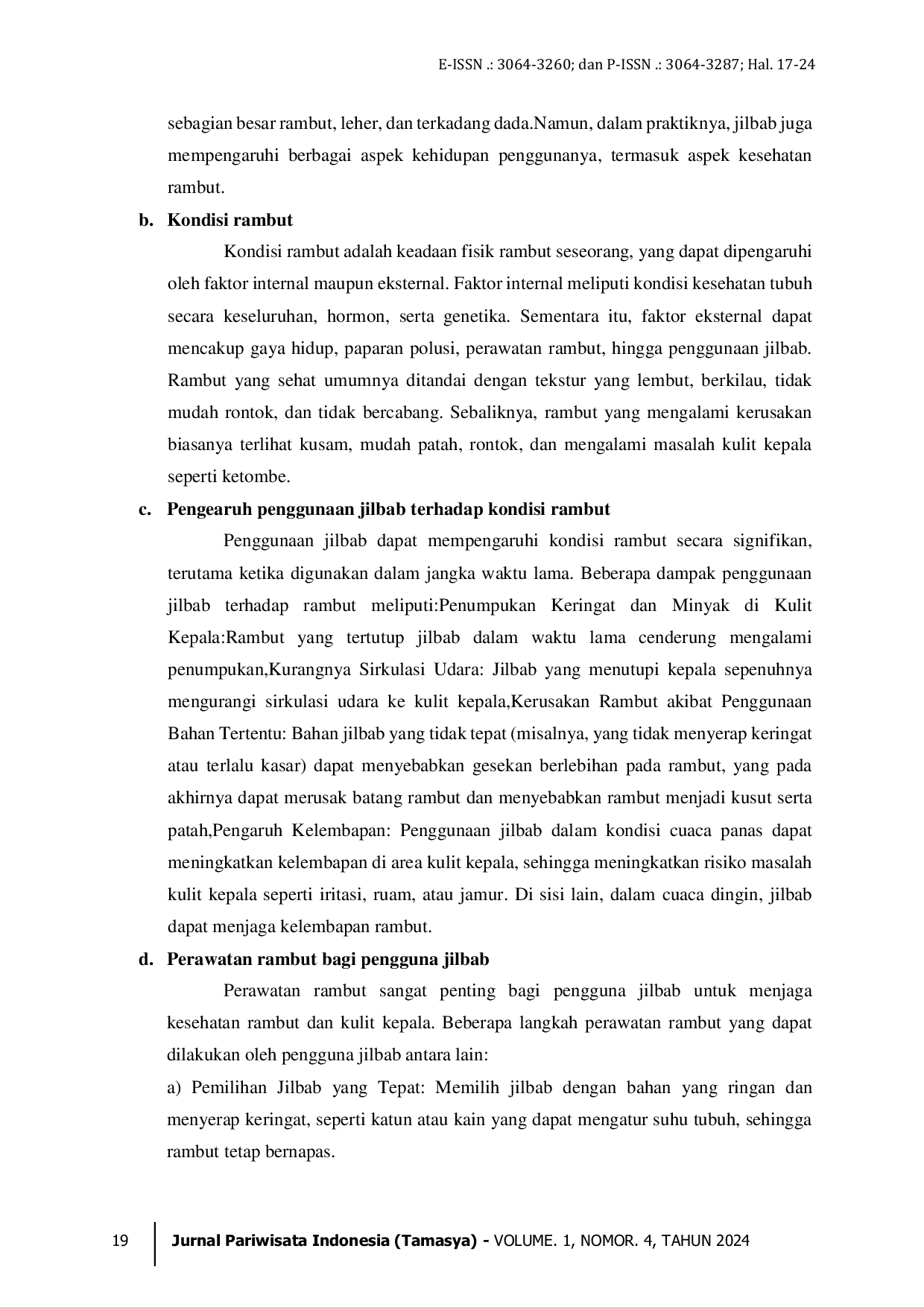 JURIS Hubungan Terhadap Kondisi Rambut Mahasiswi Departement Tata Rias dan Kecantikan di Universitas Negeri Padang