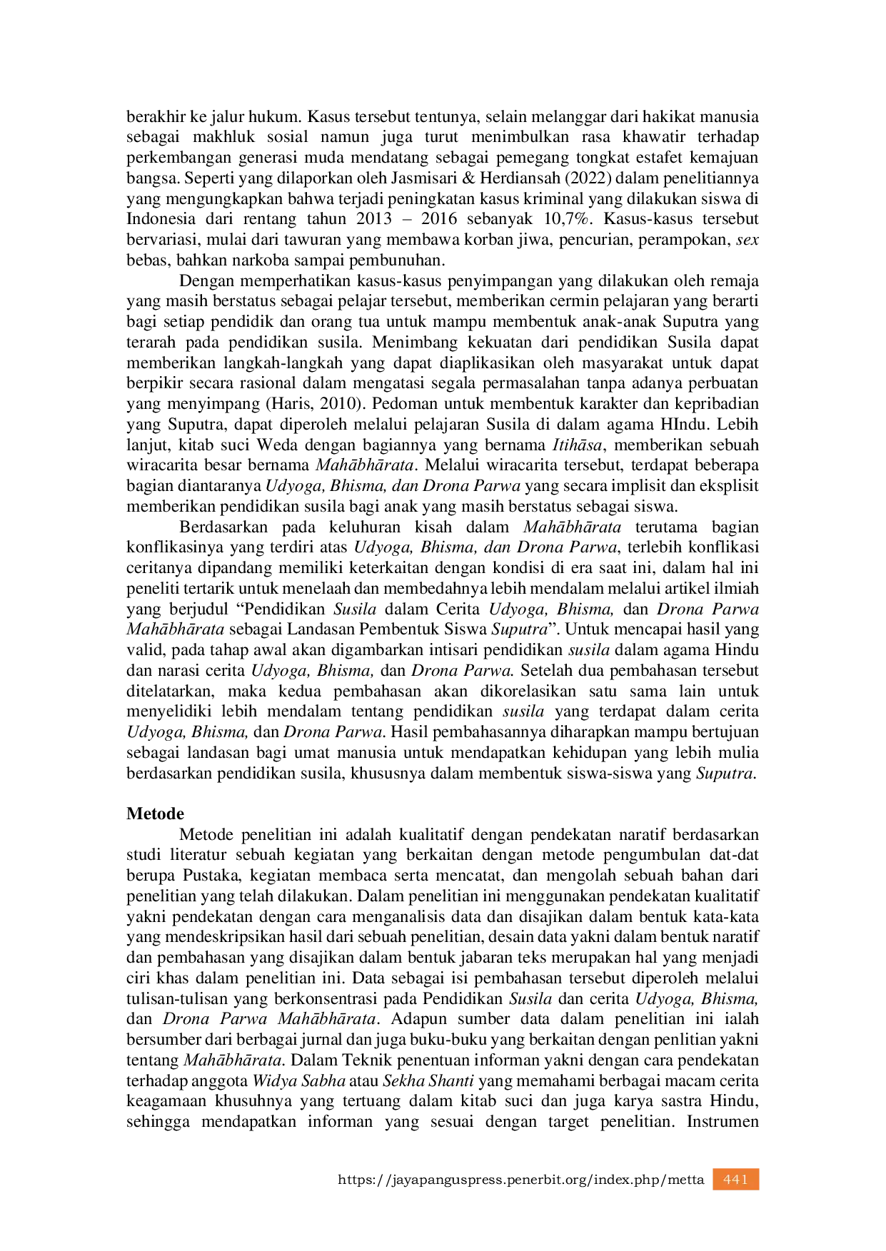 JURIS Pendidikan Susila Dalam Cerita Udyoga Bhisma Dan Drona Parwa MahAbhArata Sebagai Landasan Pembentuk Siswa Suputra