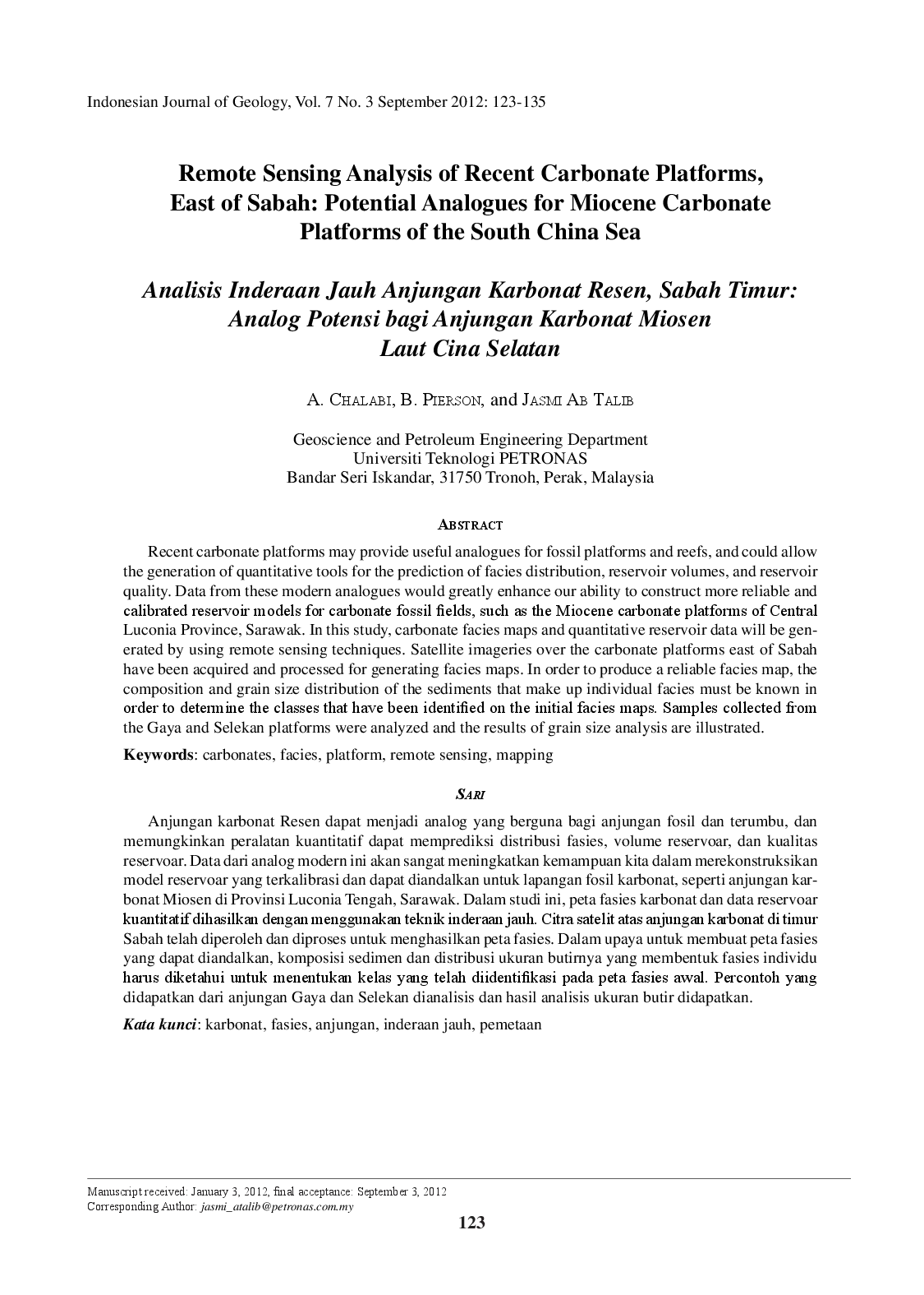 juris Remote Sensing Analysis of Recent Carbonate Platforms East of Sabah Potential Analogues for Miocene Carbonate Platforms of the South China Sea