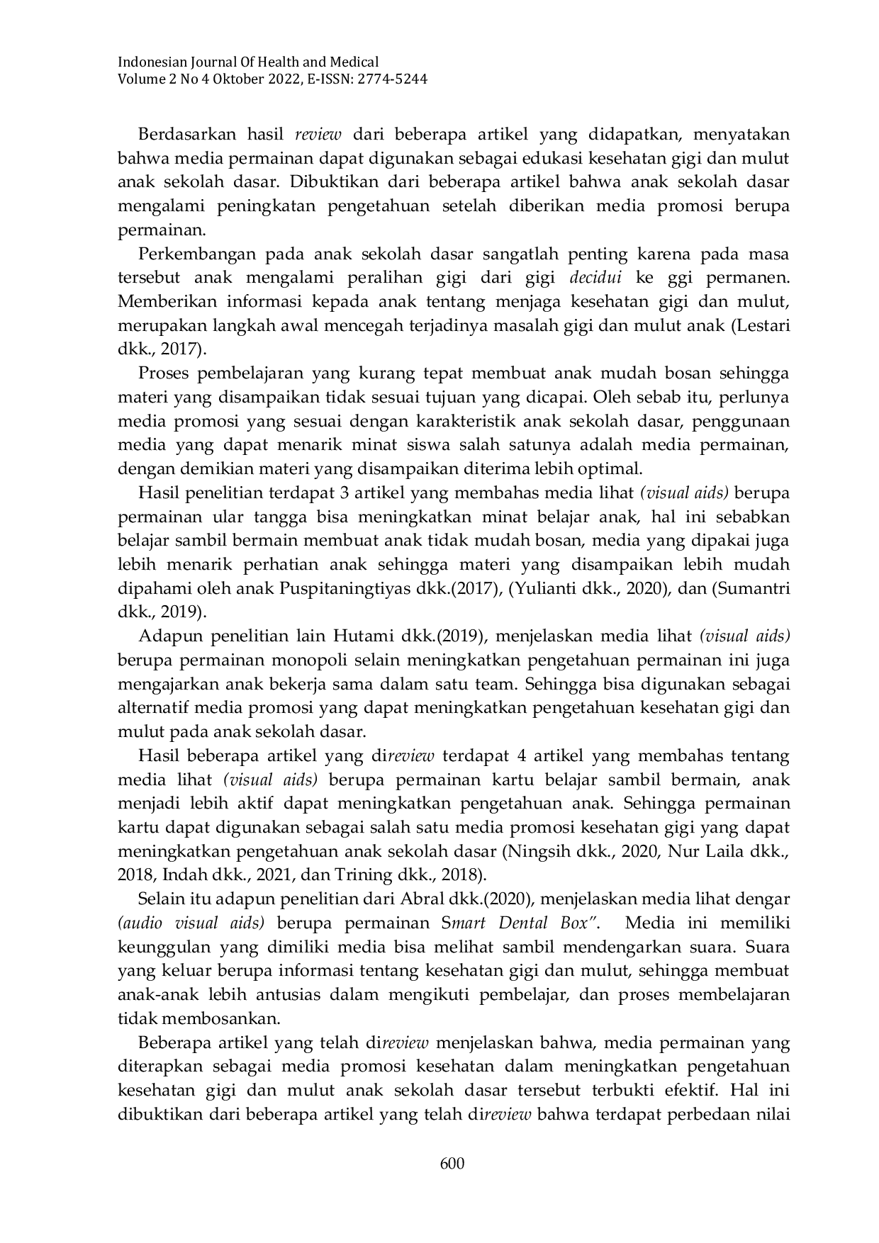 JURIS Peningkatan Pengetahuan Kesehatan Gigi Dan Mulut Pada Anak Sekolah Dasar Ditinjau Dari Media Permainan