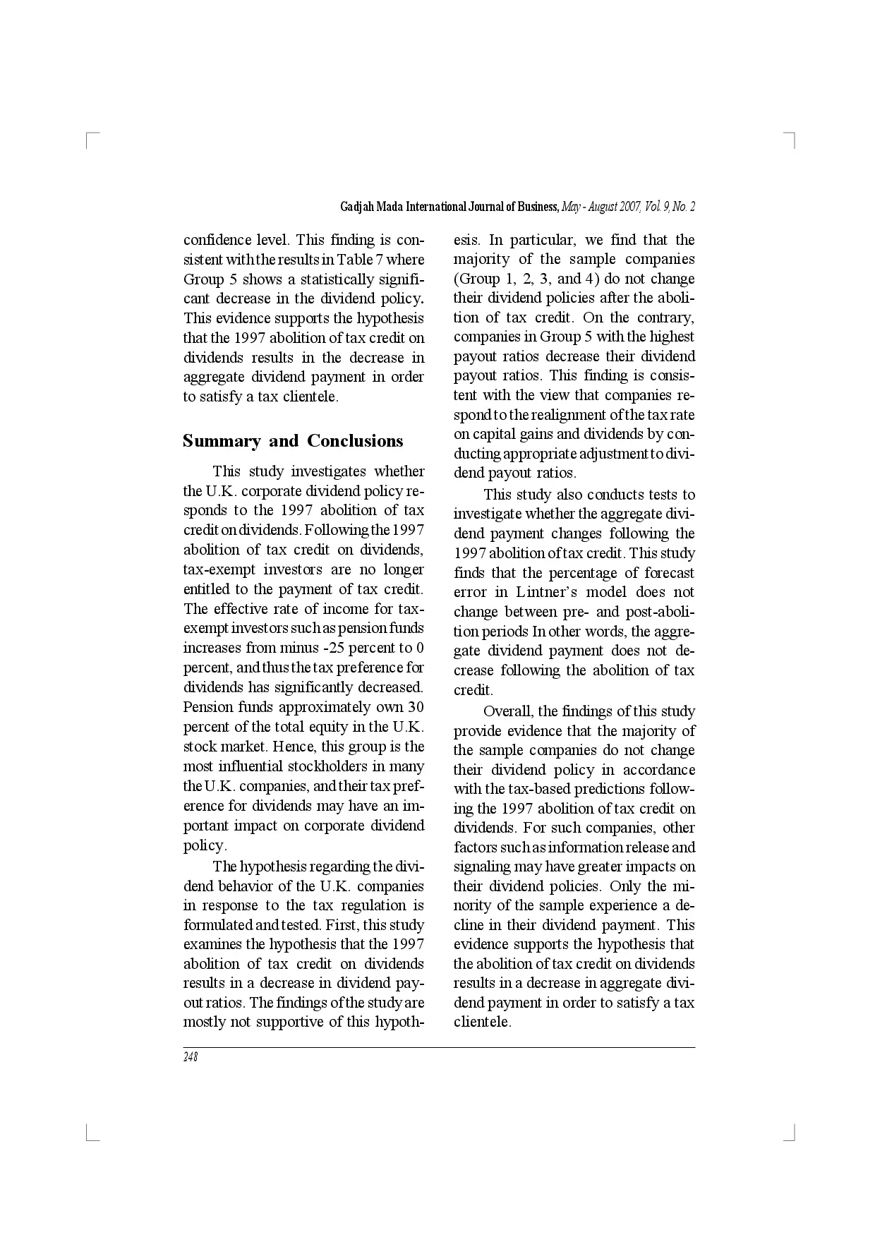 juris Respons Corporate Dividend Policy Terhadap Penghapusan Tax Credit Di Inggris