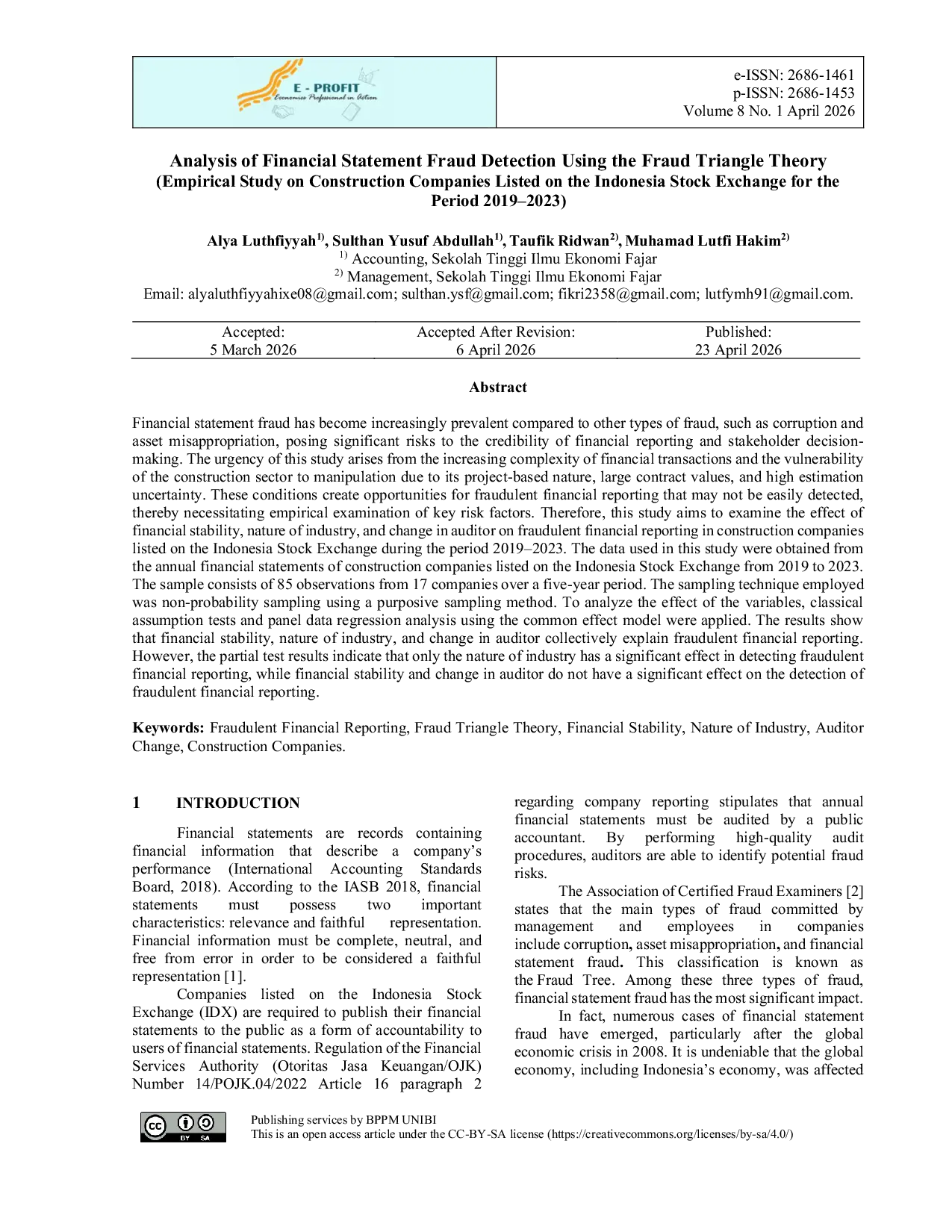 JURIS Analysis of Financial Statement Fraud Detection Using the Fraud Triangle Theory