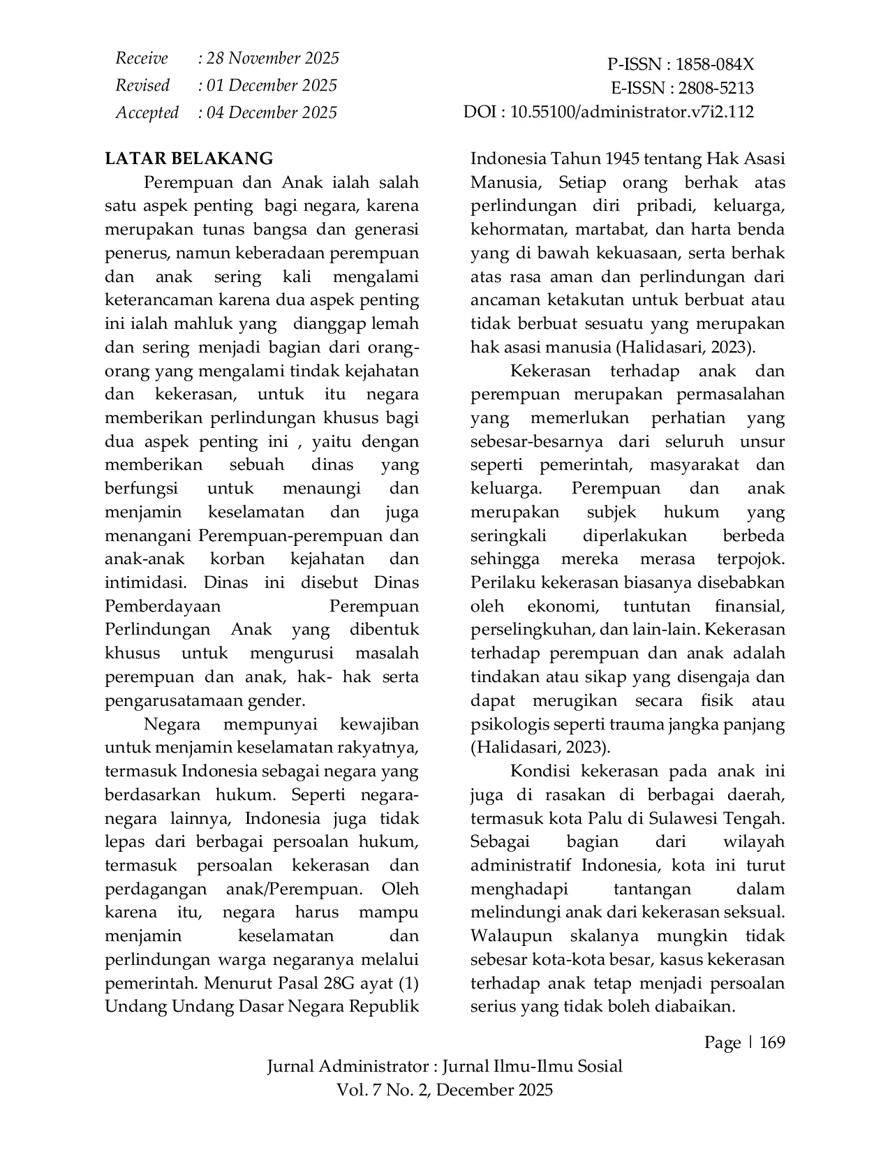 JURIS Kualitas Pelayanan Pengaduan Kasus Kekerasan Anak Di Dinas Pemberdayaan Perempuan dan Perlindungan Anak Kota Palu