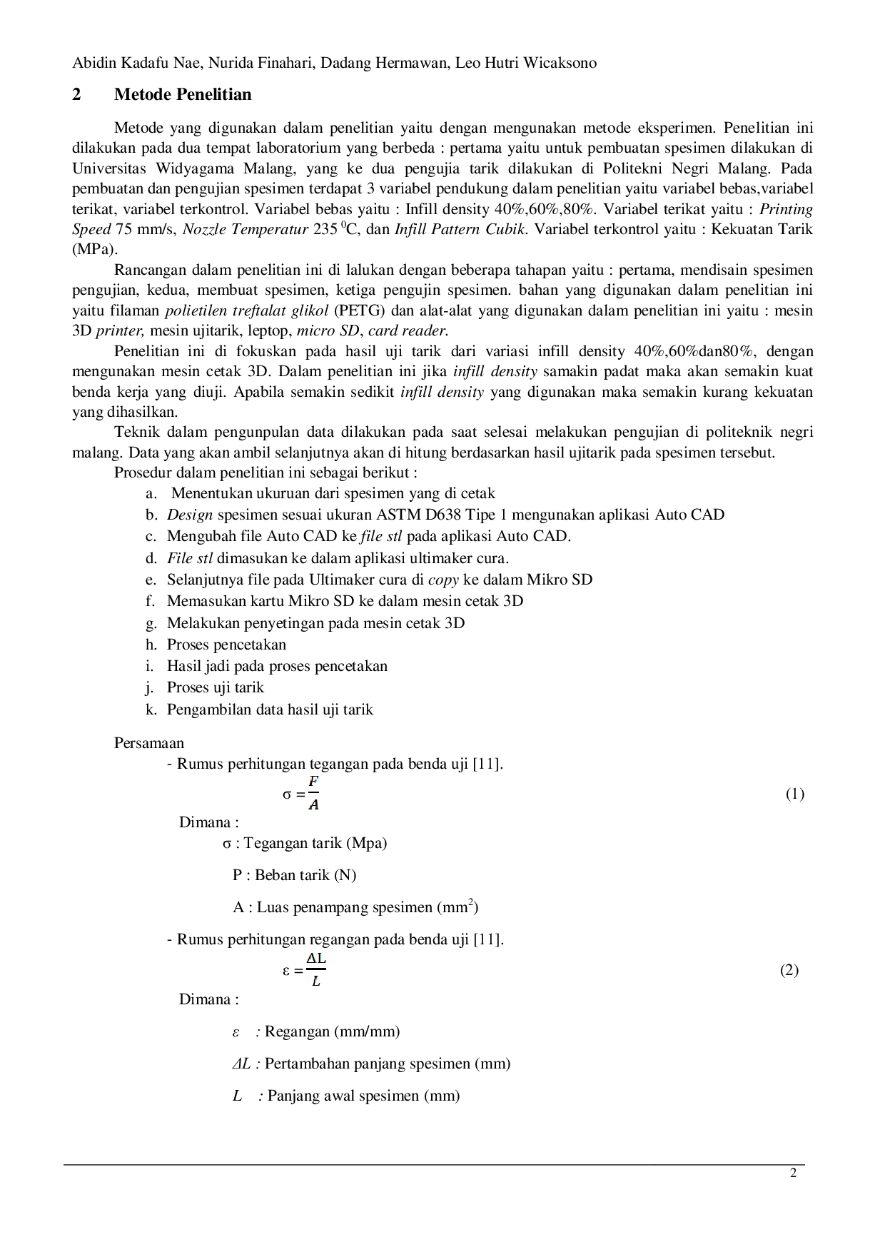JURIS Analisis Pengaruh Infill Density terhadap Kekuatan Tarik Filamen Polyethylene Terephthalate Glycol