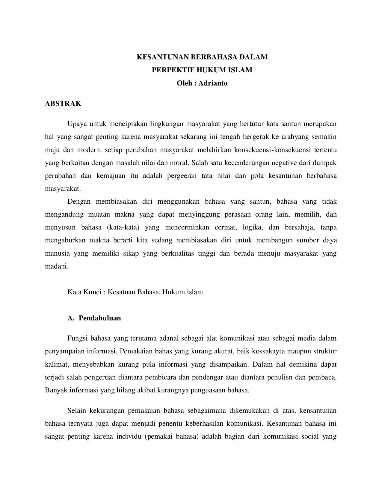juris Kesantunan Berbahasa Dalam Perspektif Hukum Islam