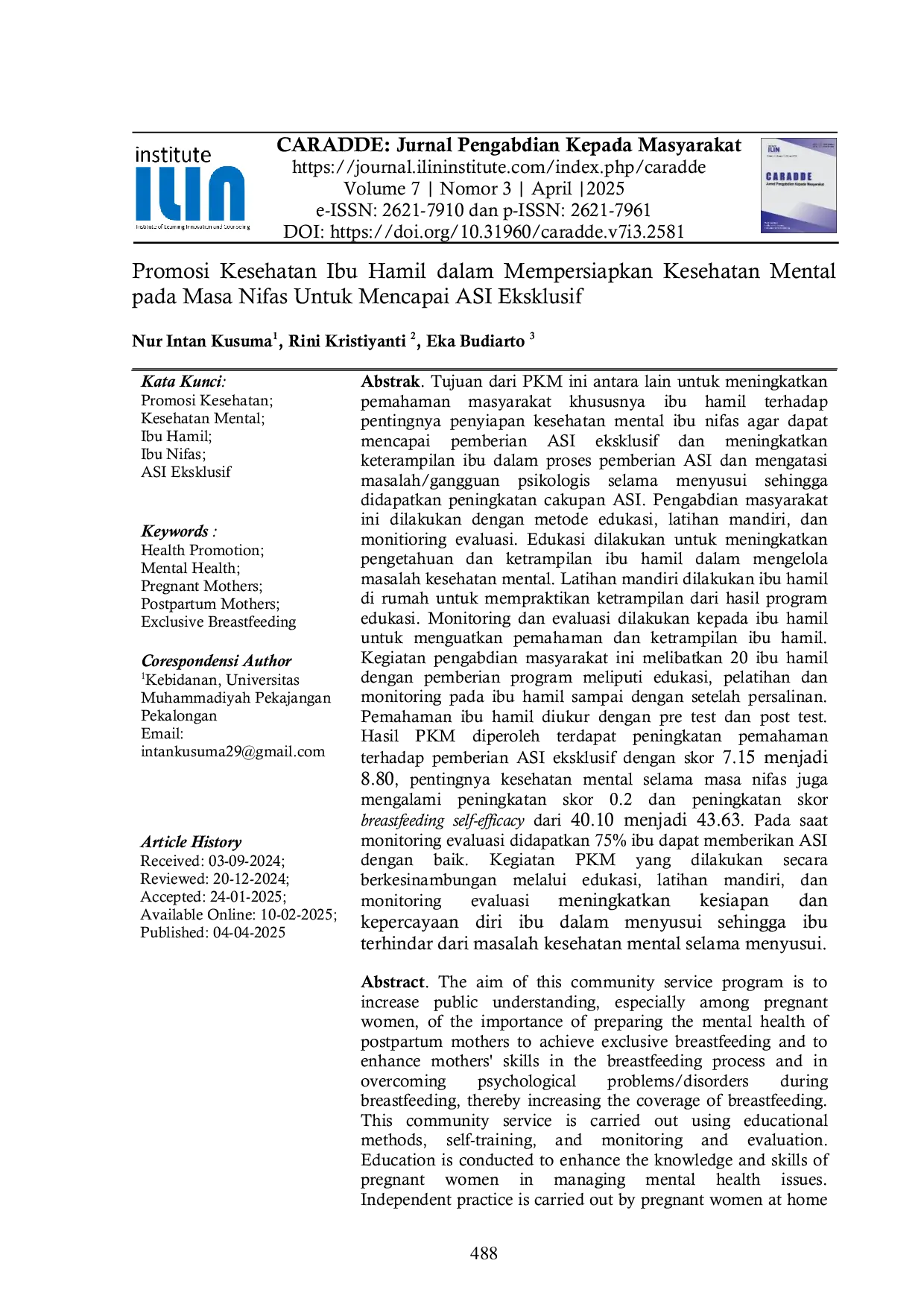 JURIS Promosi Kesehatan Ibu Hamil dalam Mempersiapkan Kesehatan Mental pada Masa Nifas Untuk Mencapai ASI Eksklusif