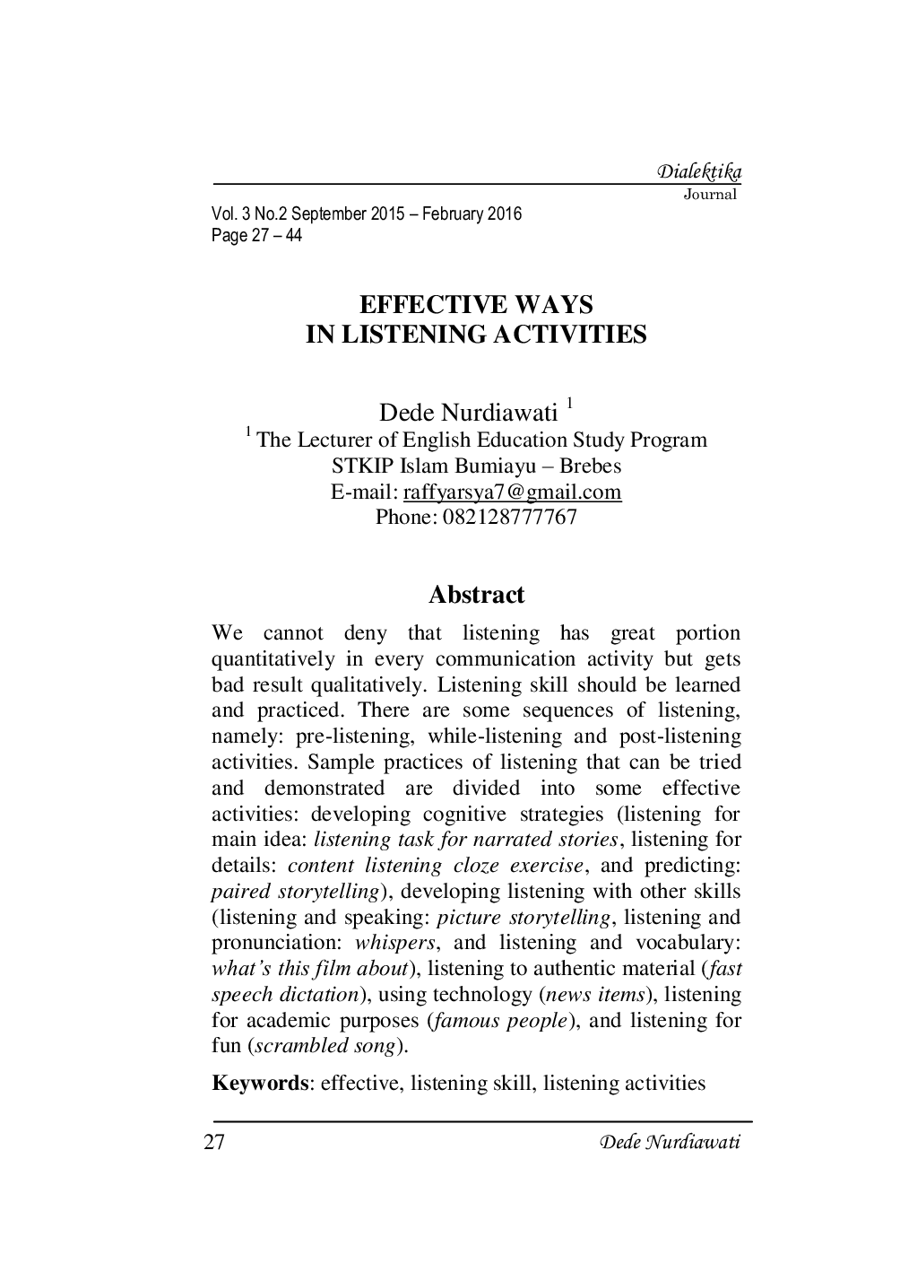 JURIS Effective Ways in Listening Activities Array