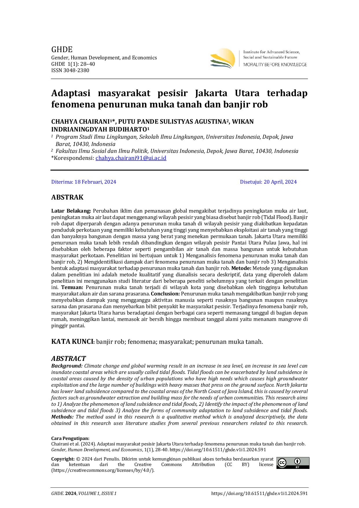 JURIS Adaptasi masyarakat pesisir Jakarta Utara terhadap fenomena penurunan muka tanah dan banjir rob