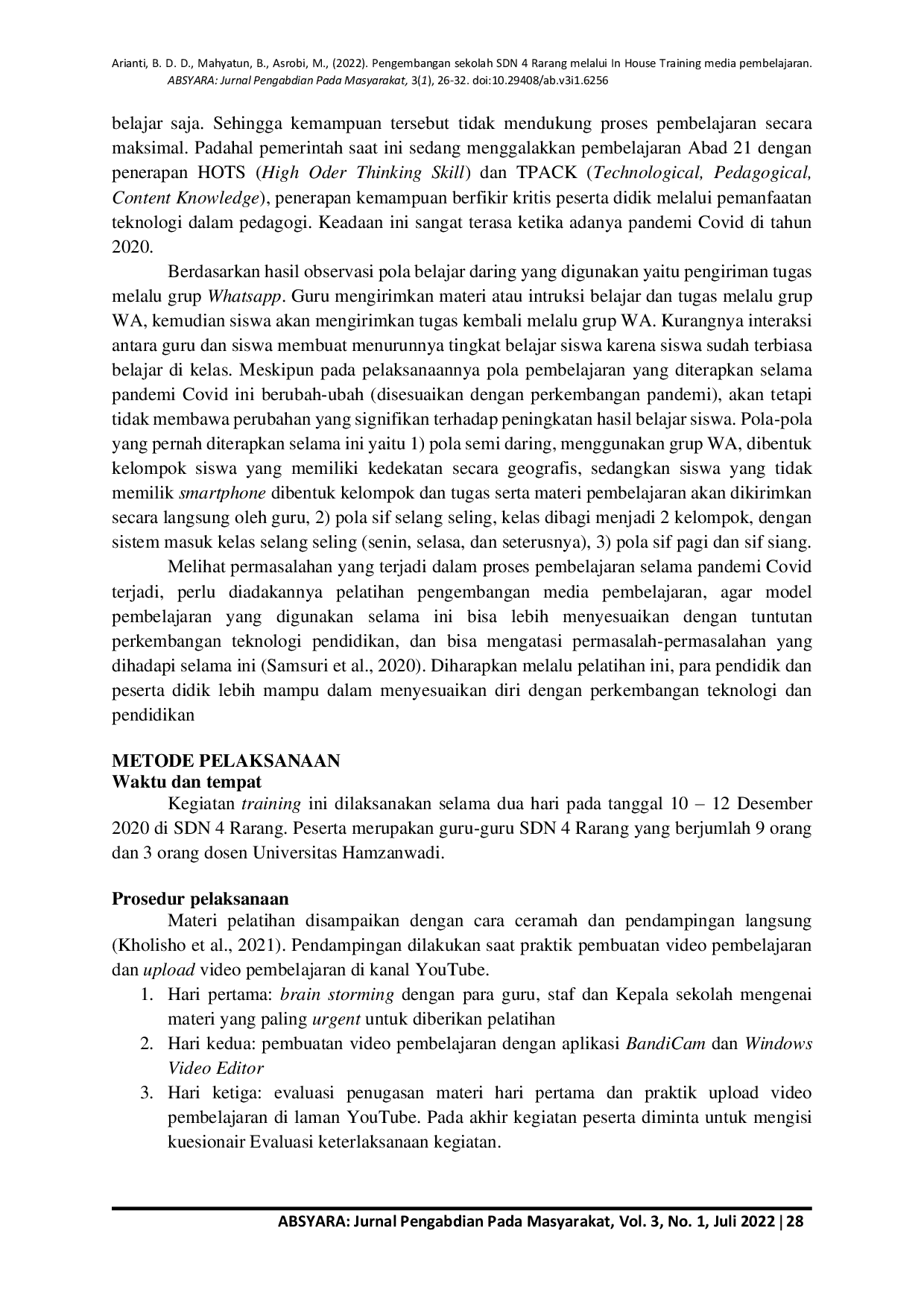 JURIS Pengembangan Sekolah SDN 4 Rarang Melalui In House Training Media Pembelajaran