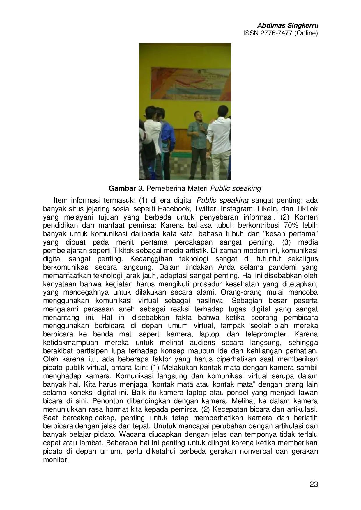 JURIS Keterampilan Public Speaking dalam Konten Edukatif Melalui Media Tiktok pada Remaja Karantaruna Desa Wajah Jaya