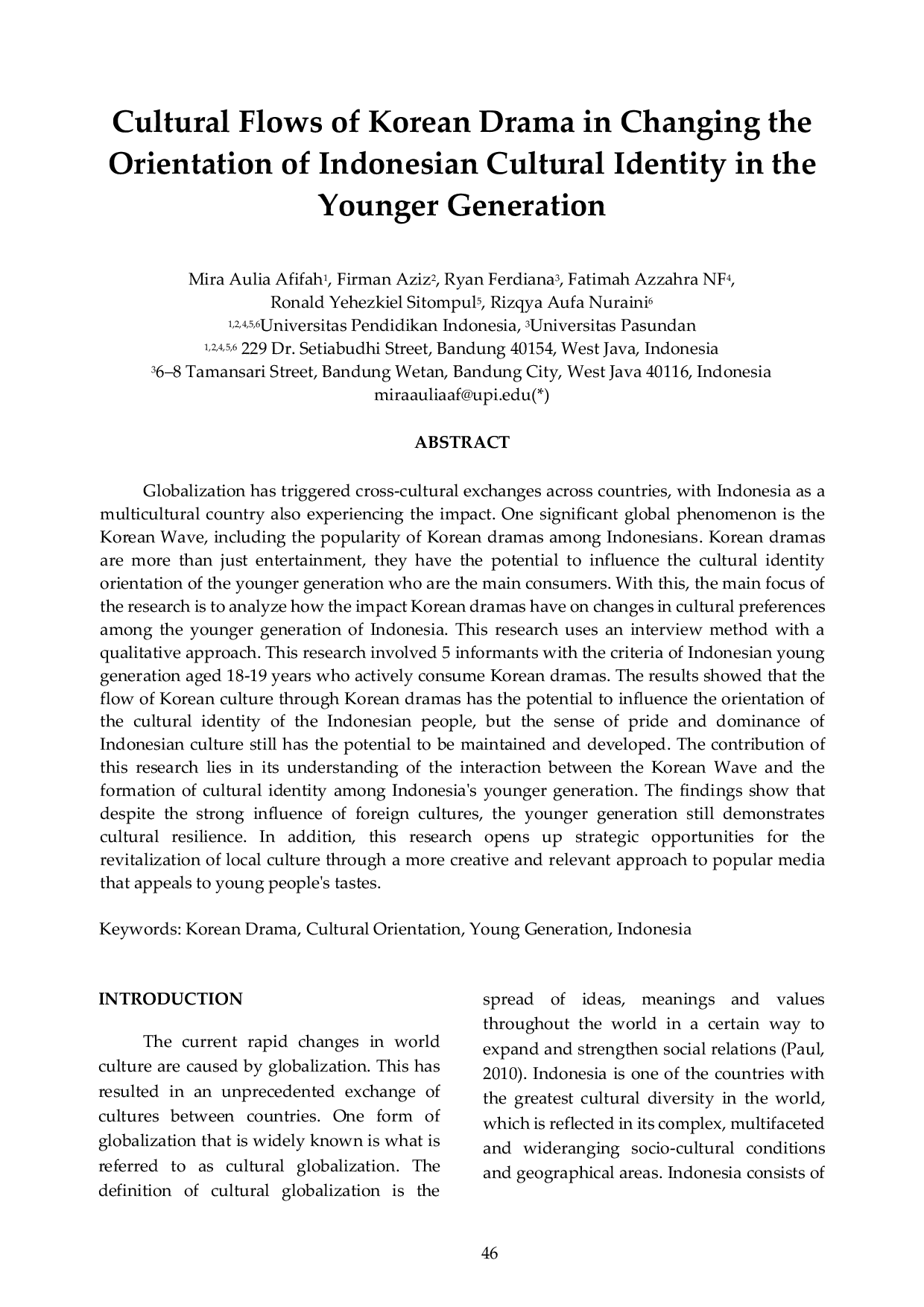 JURIS Cultural Flows of Korean Drama in Changing the Orientation of Indonesian Cultural Identity in the Younger Generation