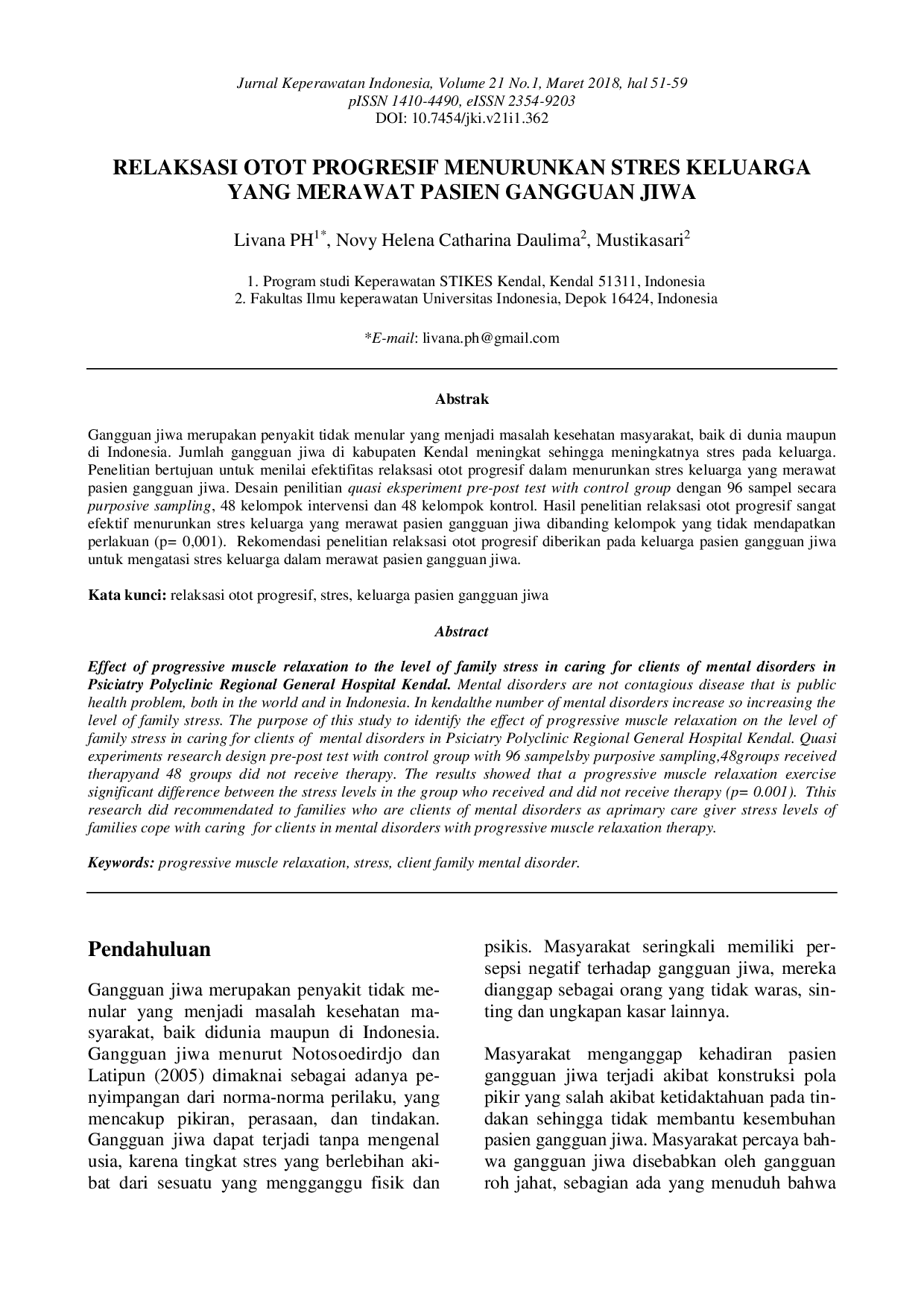 juris Relaksasi Otot Progresif Menurunkan Stres Keluarga Yang Merawat Pasien Gangguan Jiwa