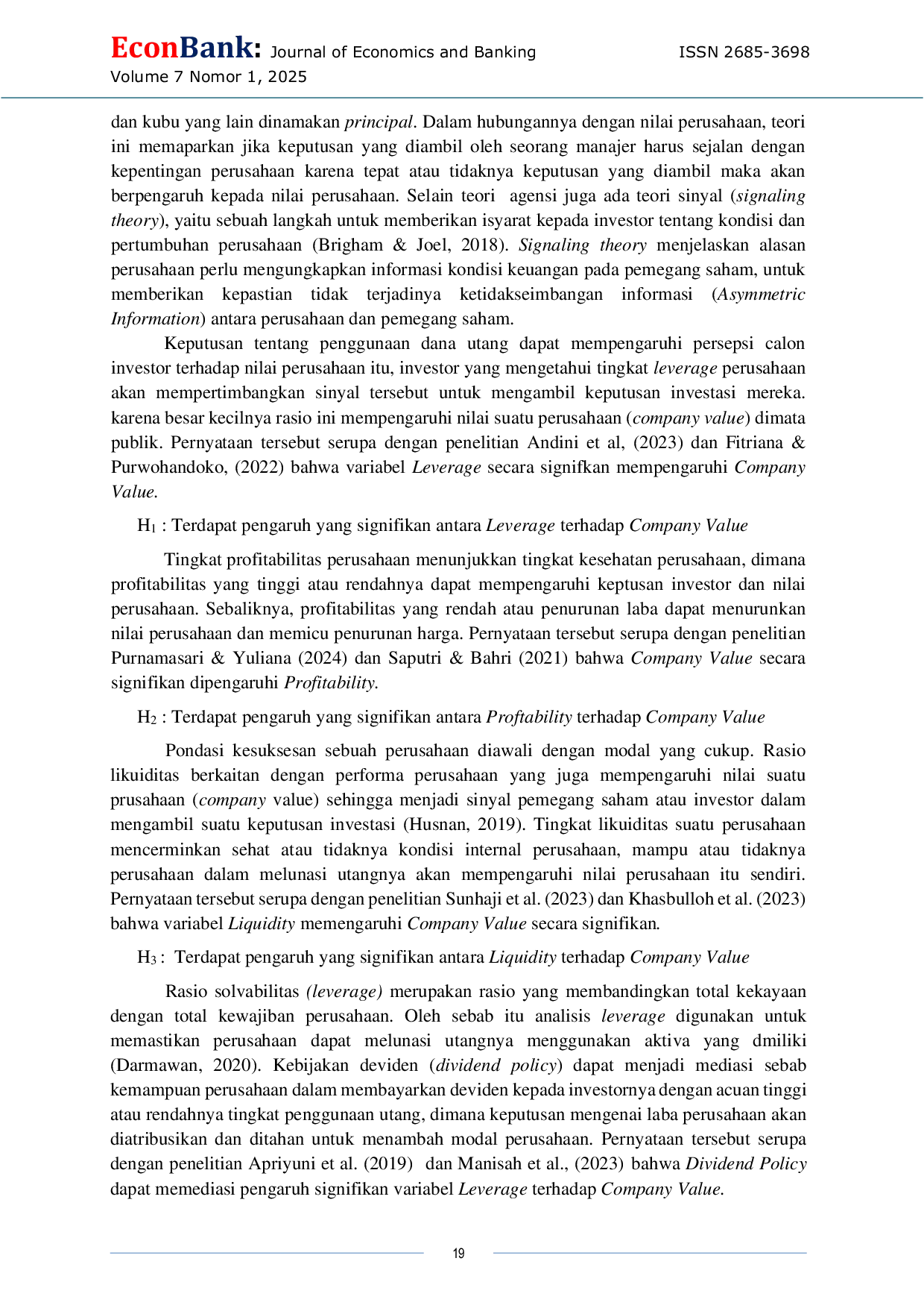 JURIS Pengaruh Leverage Profitability Dan Liquidity Terhadap Company Value Dengan Dividend Policy Sebagai Variabel Mediasi Pada Perusahaan Yang Terdaftar Dalam Index LQ45 Di BEI 2021 2023