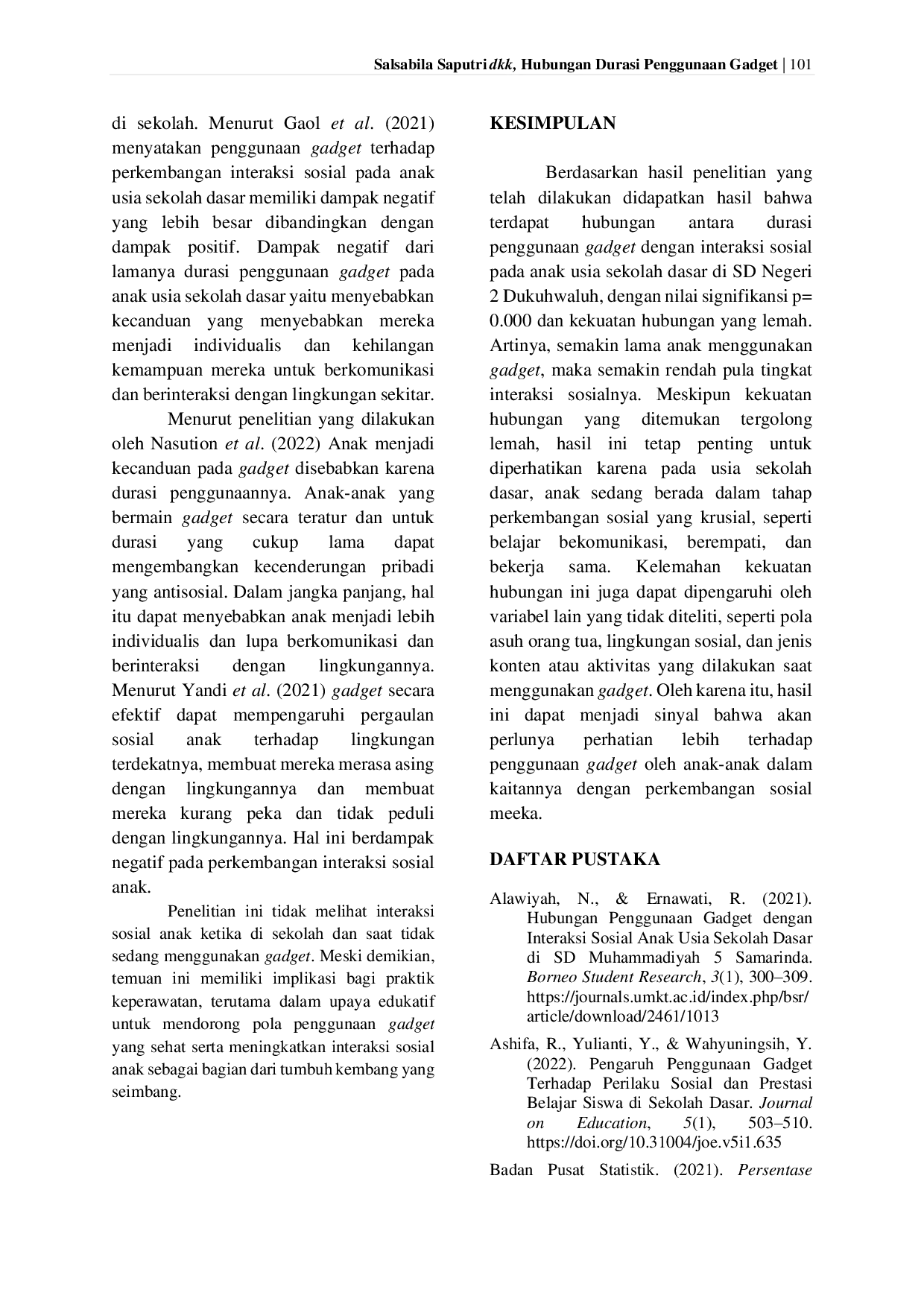 JURIS Hubungan Durasi Penggunaan Gadget Dengan Interaksi Sosial Pada Anak Usia Sekolah Dasar Di SD Negeri 2 Dukuhwaluh