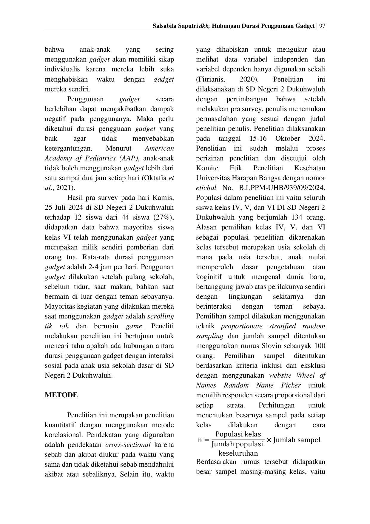 JURIS Hubungan Durasi Penggunaan Gadget Dengan Interaksi Sosial Pada Anak Usia Sekolah Dasar Di SD Negeri 2 Dukuhwaluh