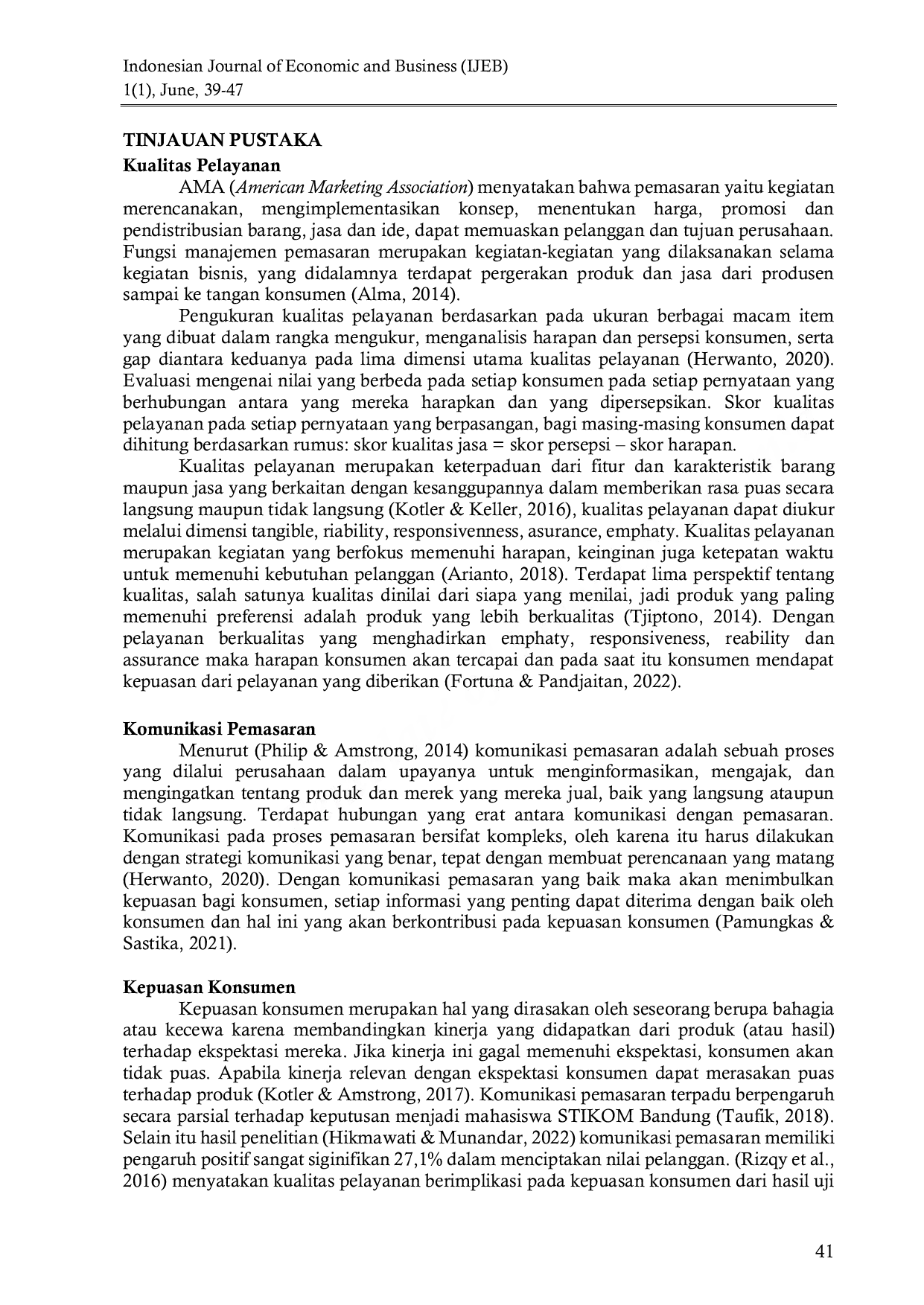 JURIS Pengaruh Kualitas Pelayanan Dan Komunikasi Pemasaran Terhadap Kepuasan Konsumen