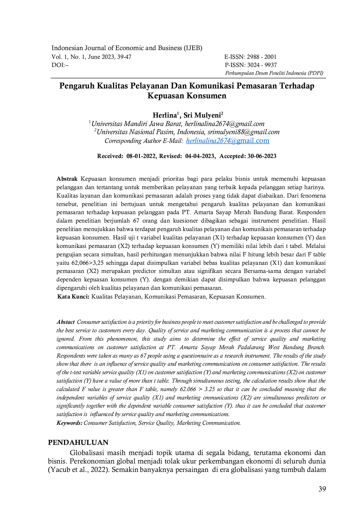 JURIS Pengaruh Kualitas Pelayanan Dan Komunikasi Pemasaran Terhadap Kepuasan Konsumen