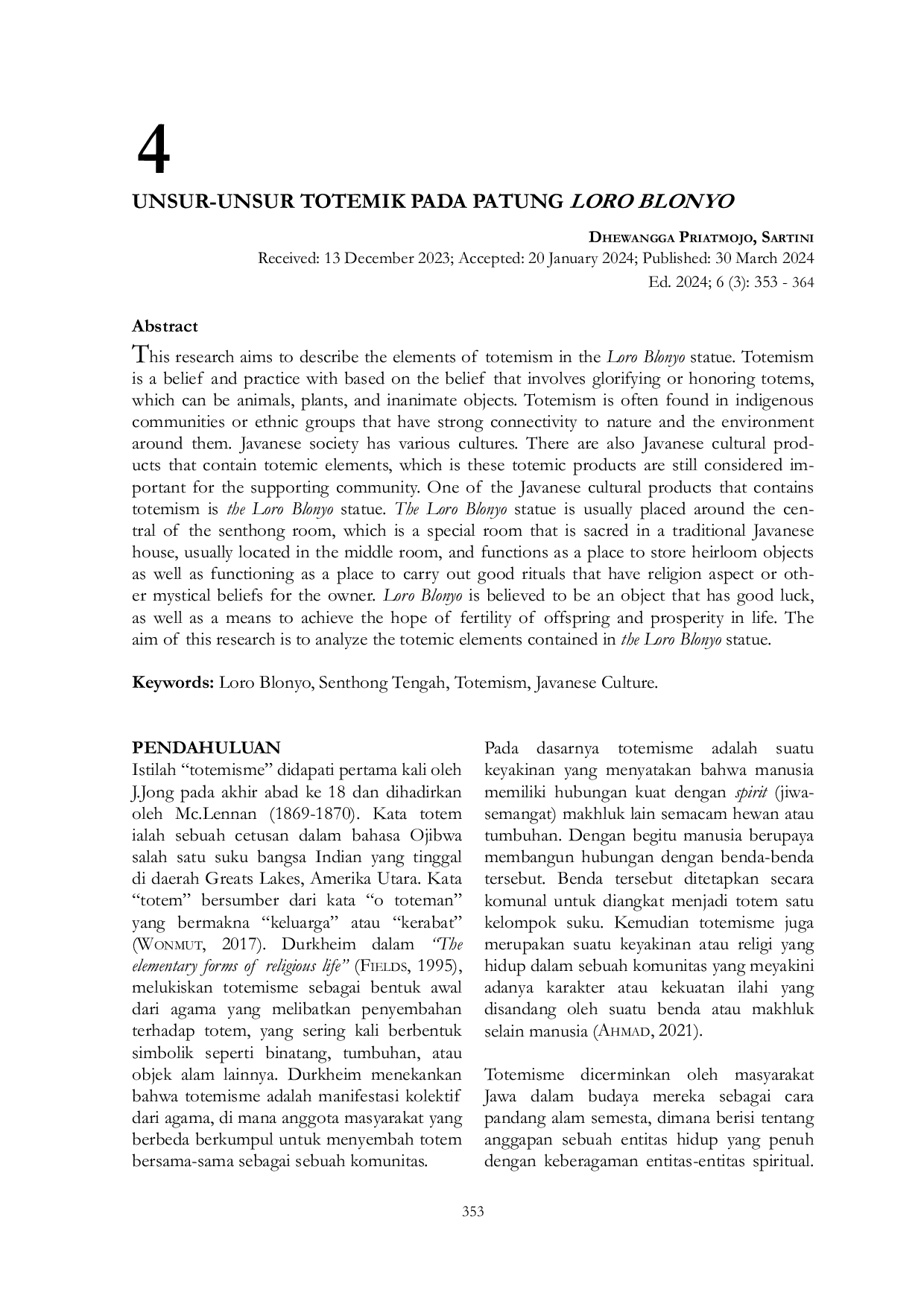 JURIS Unsur Unsur Totemik Pada Patung Loro Blonyo