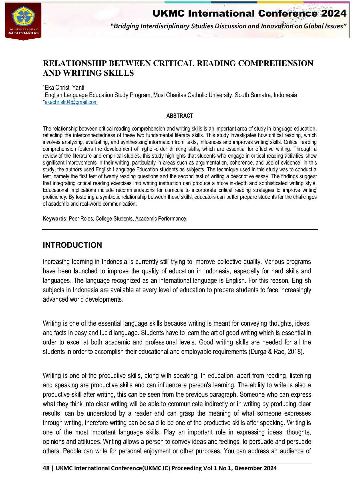 JURIS Relationship Between Critical Reading Comprehension And Writing Skills